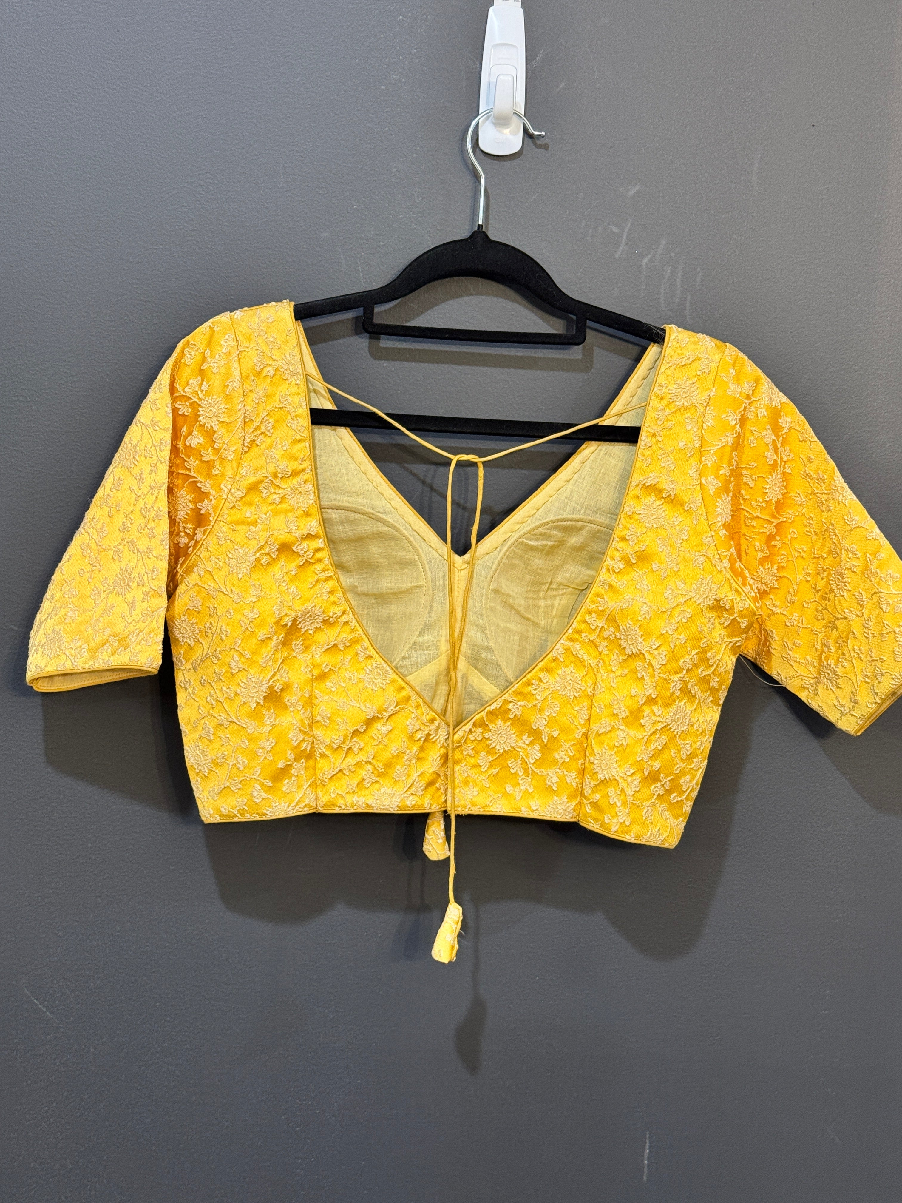 Yellow Floral Embroidered Blouse with Tie-Up - Blouse (2)