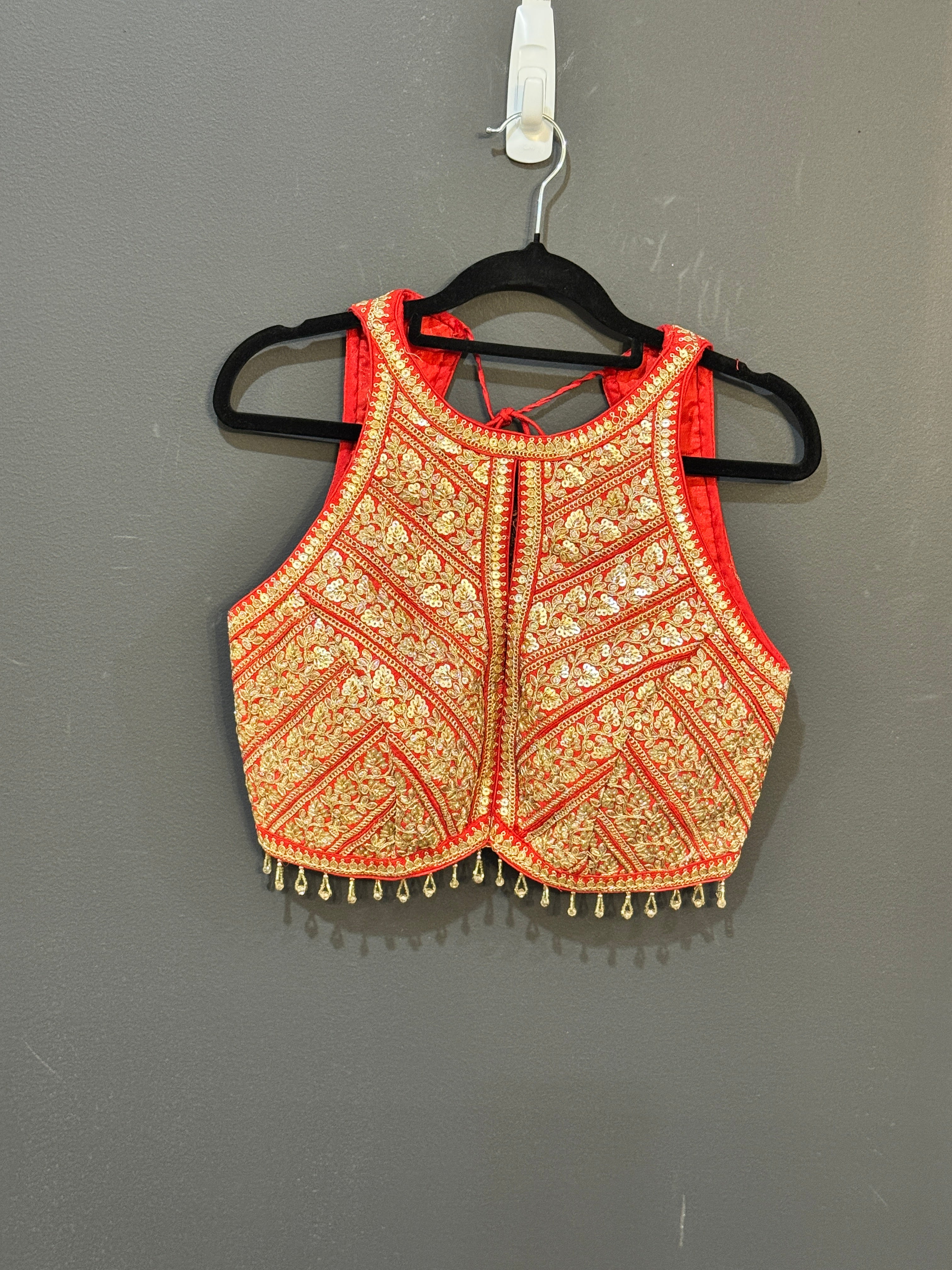 Red and Gold Embroidered Party Blouse - Blouse