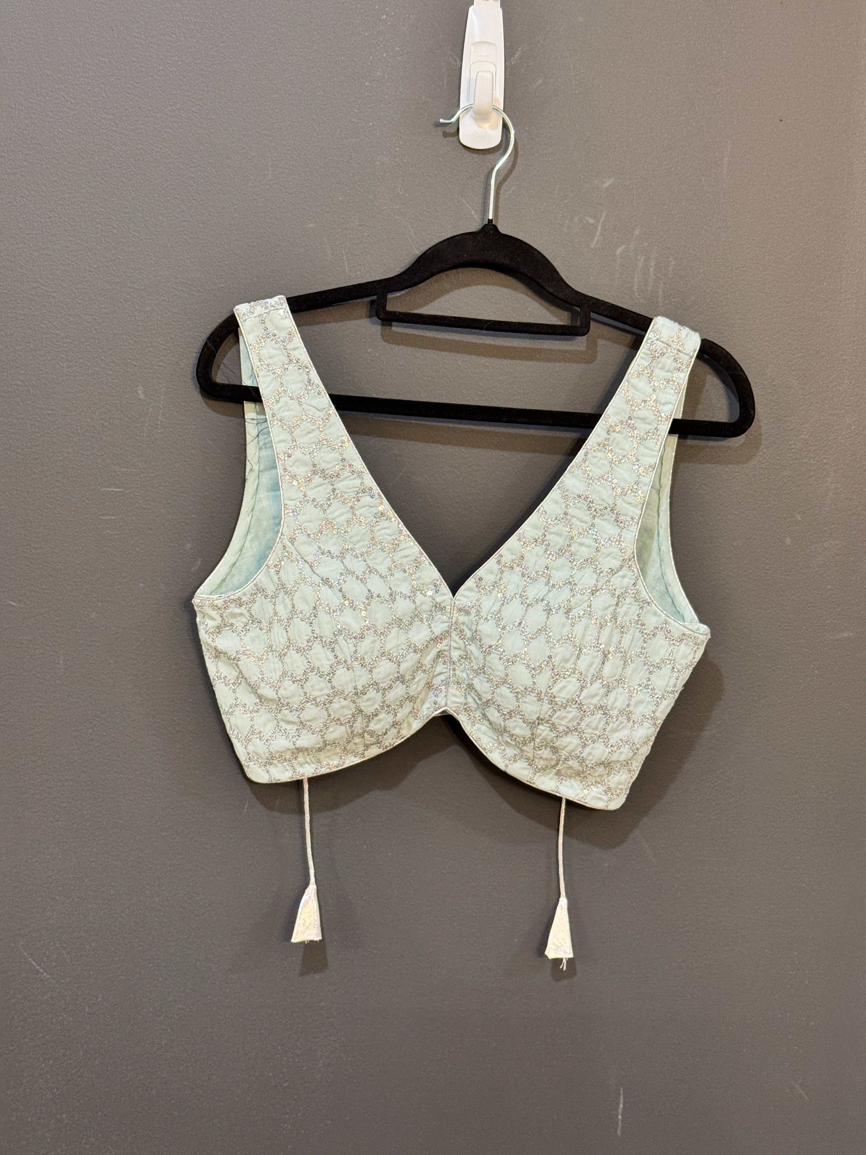 Mint Green Geometric Embroidered Blouse - Blouse