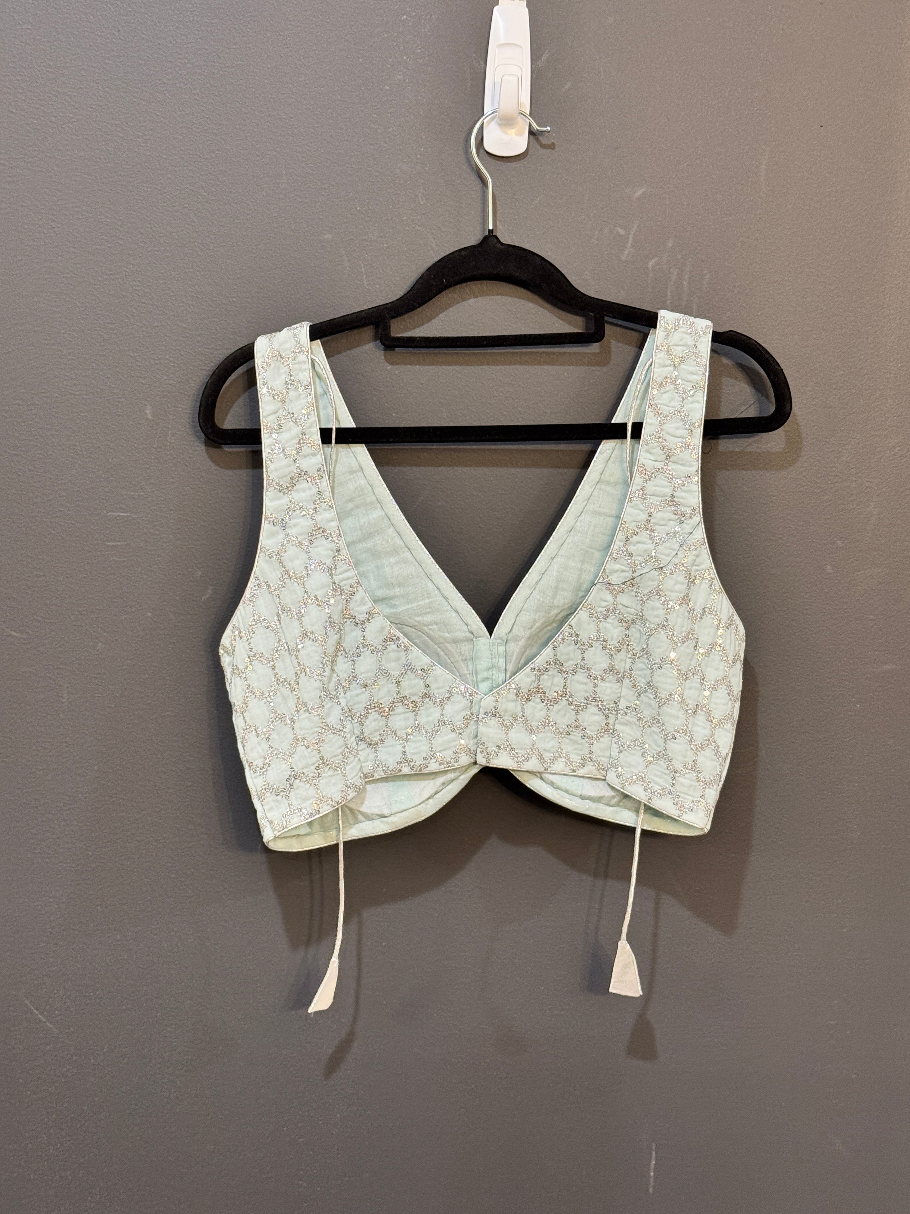 Mint Green Geometric Embroidered Blouse - Blouse (2)