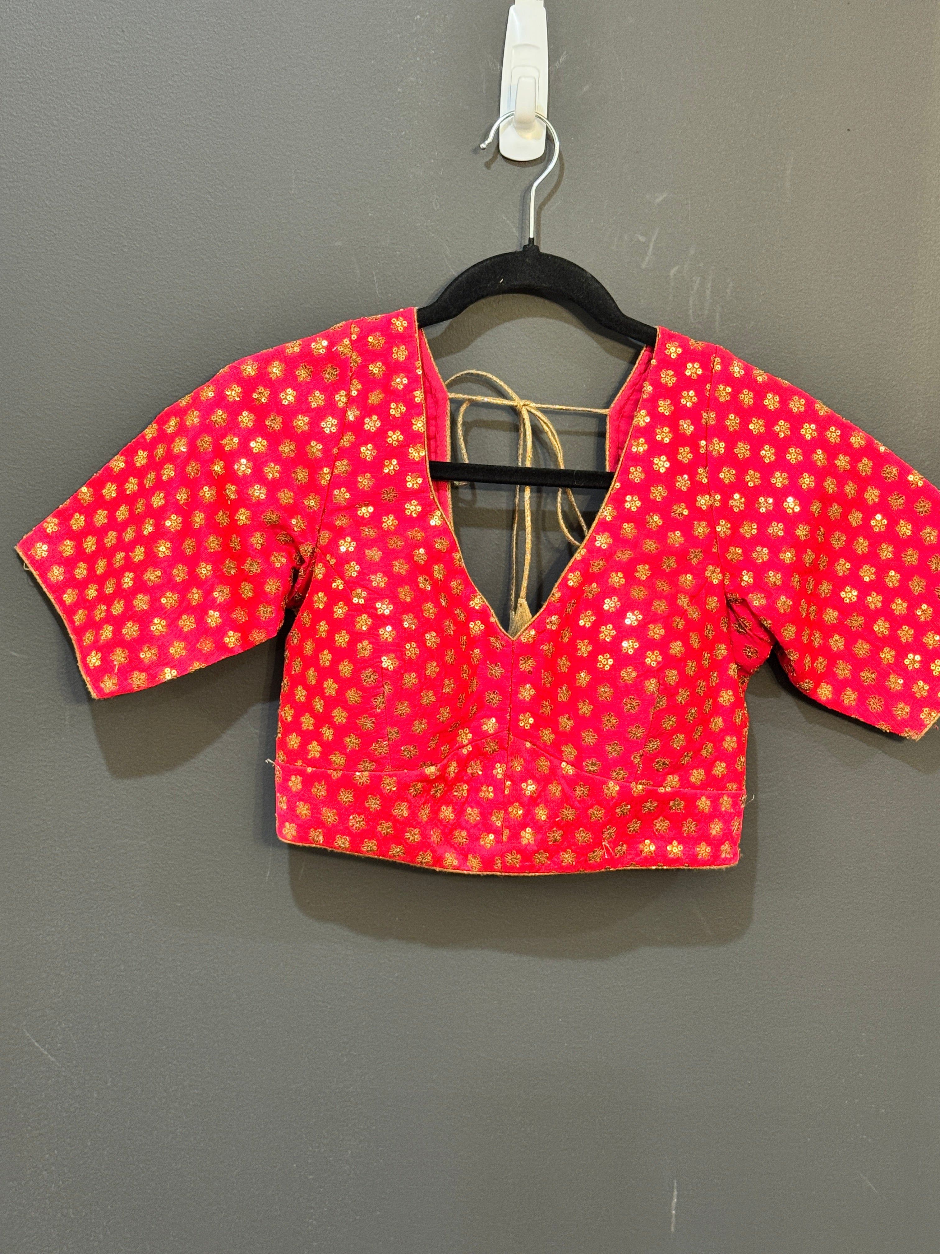 Vibrant Red Floral Embroidered Blouse - Blouse