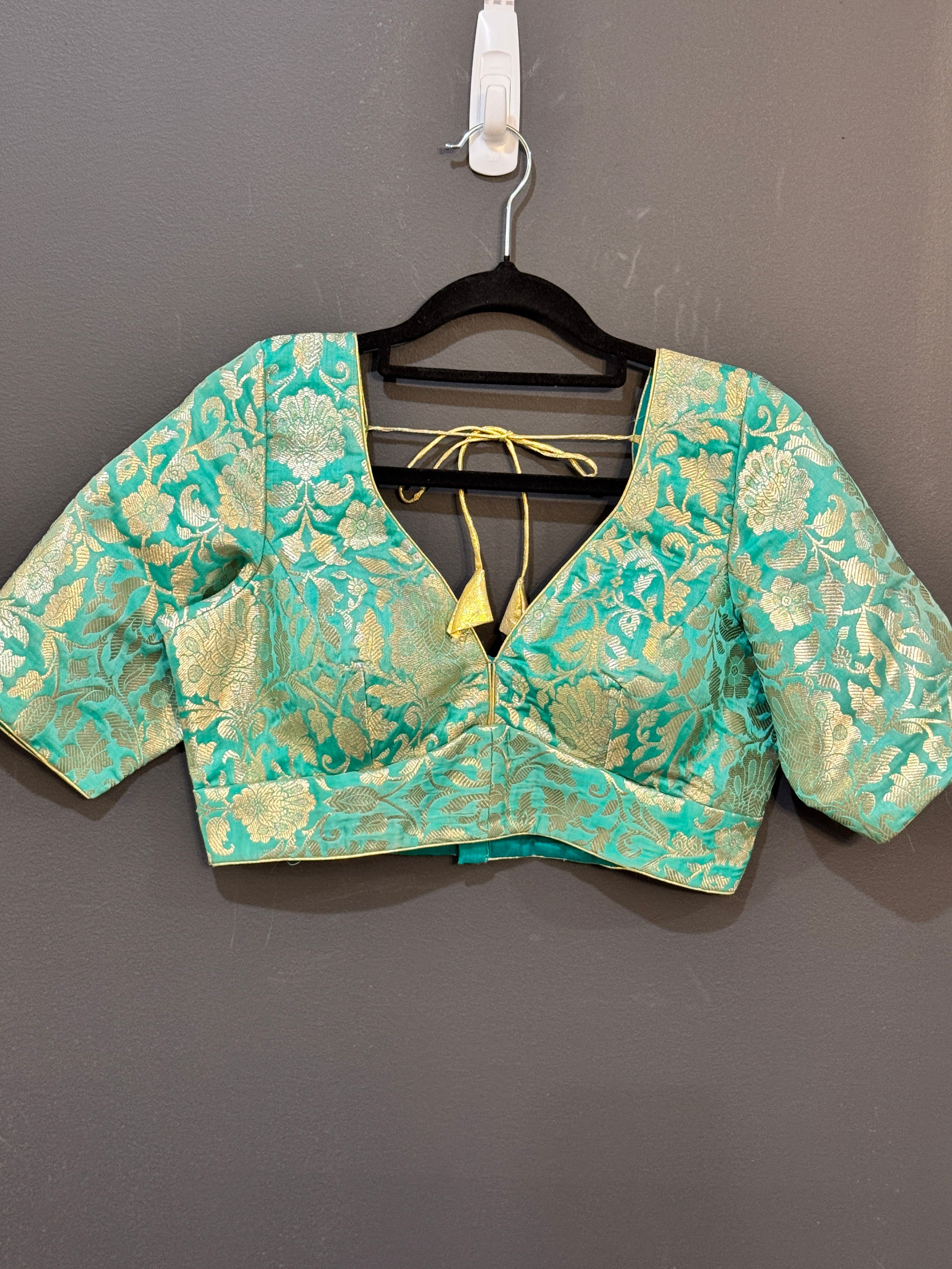 Teal and Gold Floral Elegance Blouse - Blouse