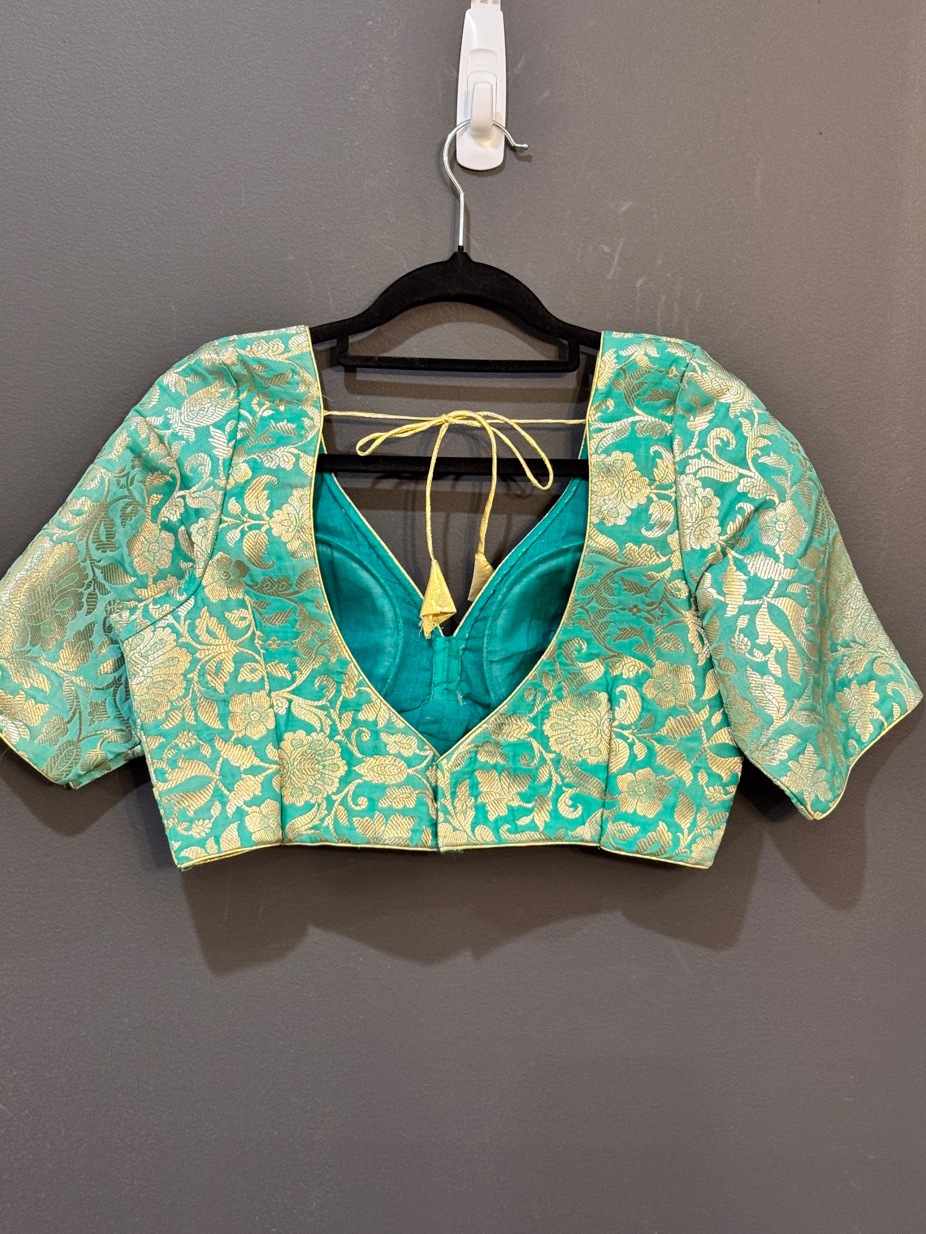Teal and Gold Floral Elegance Blouse - Blouse (2)