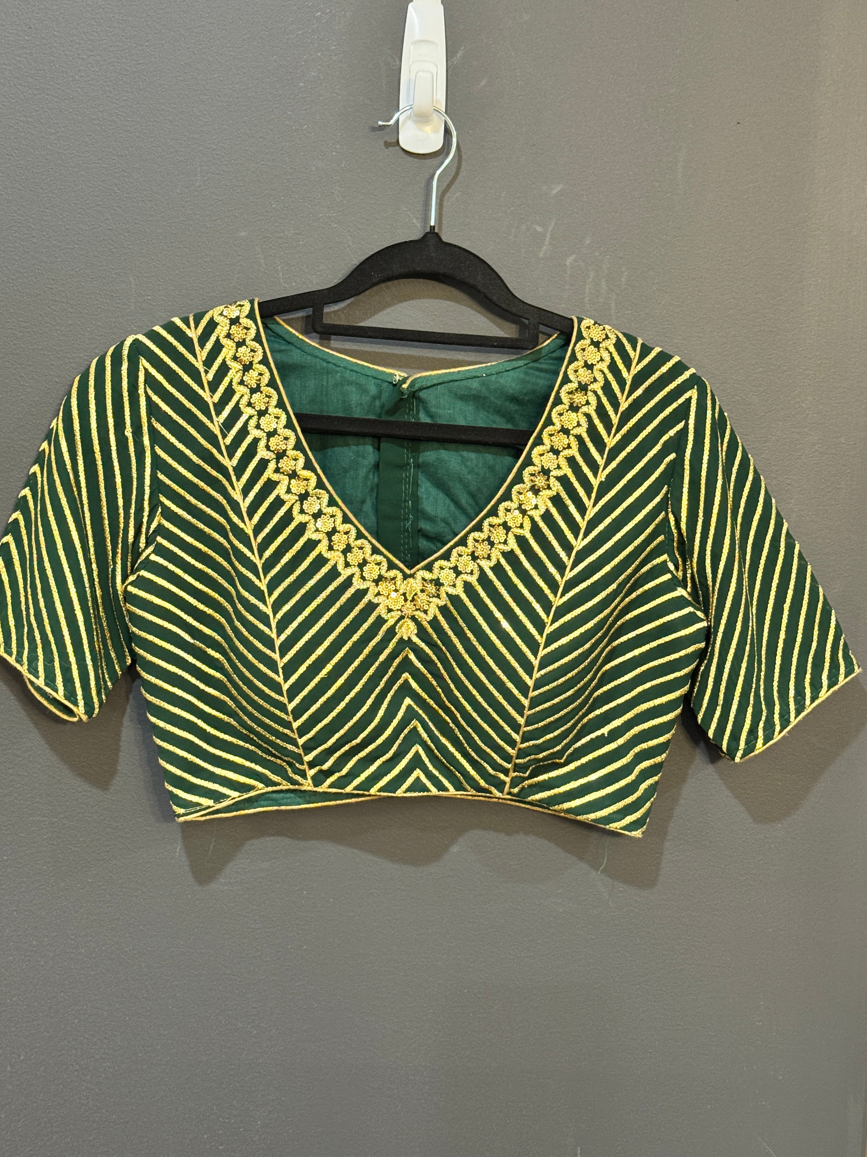 Elegant Green Blouse with Gold Embroidery - Blouse