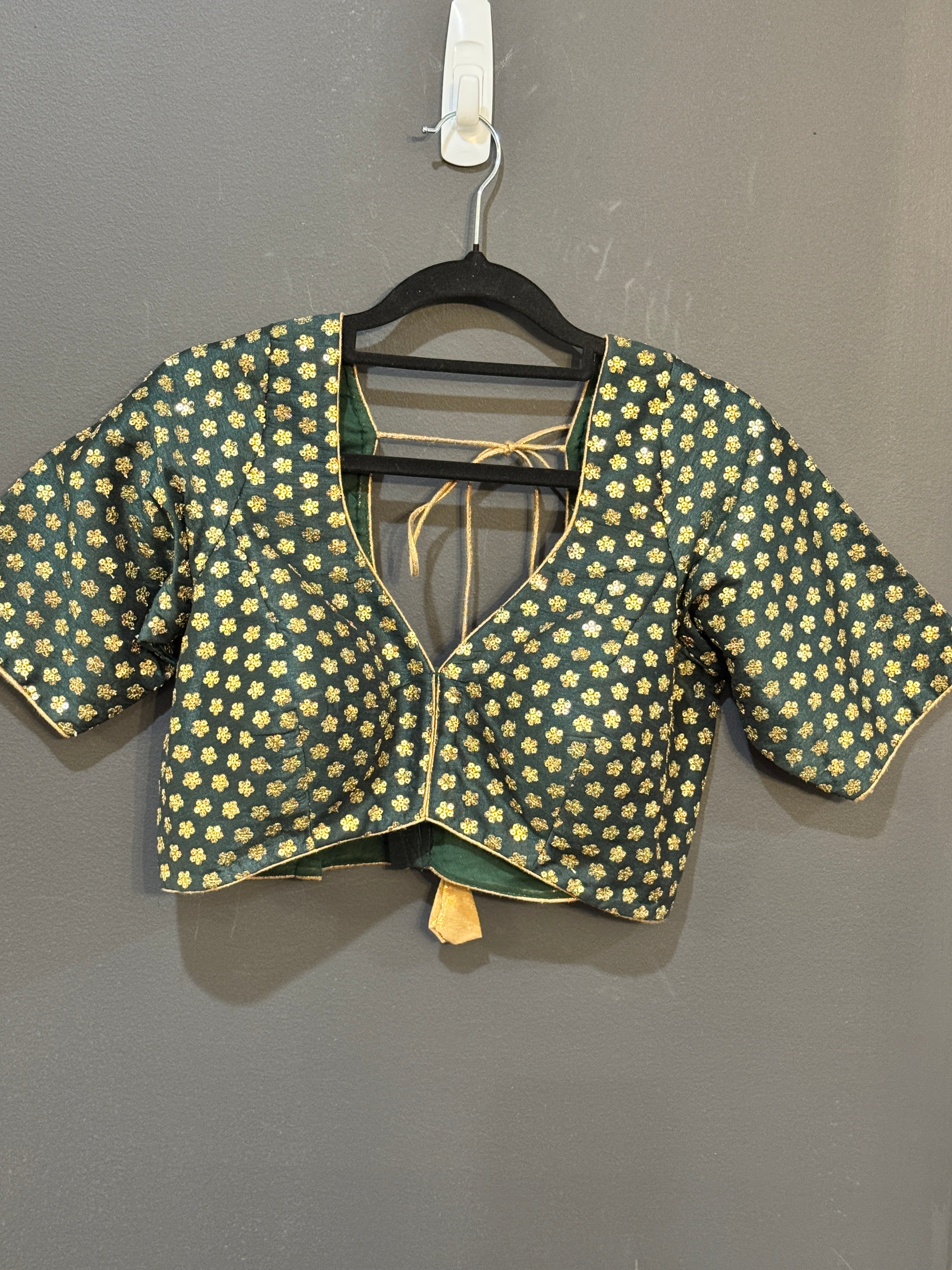 Green Blouse with Gold Floral Patterns - Blouse