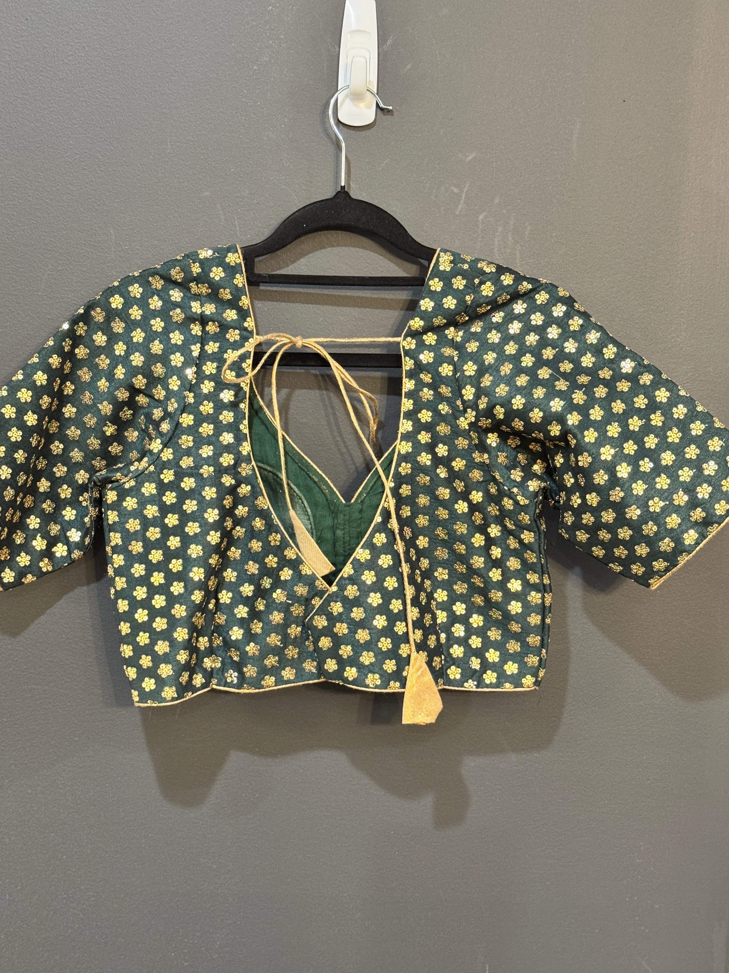 Green Blouse with Gold Floral Patterns - Blouse (2)