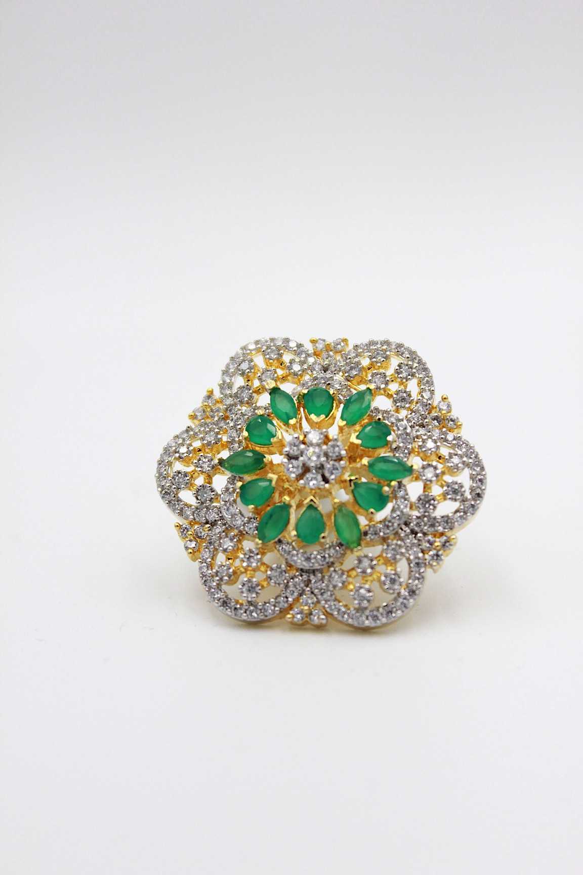 Emerald and Zicon studded flower Ring