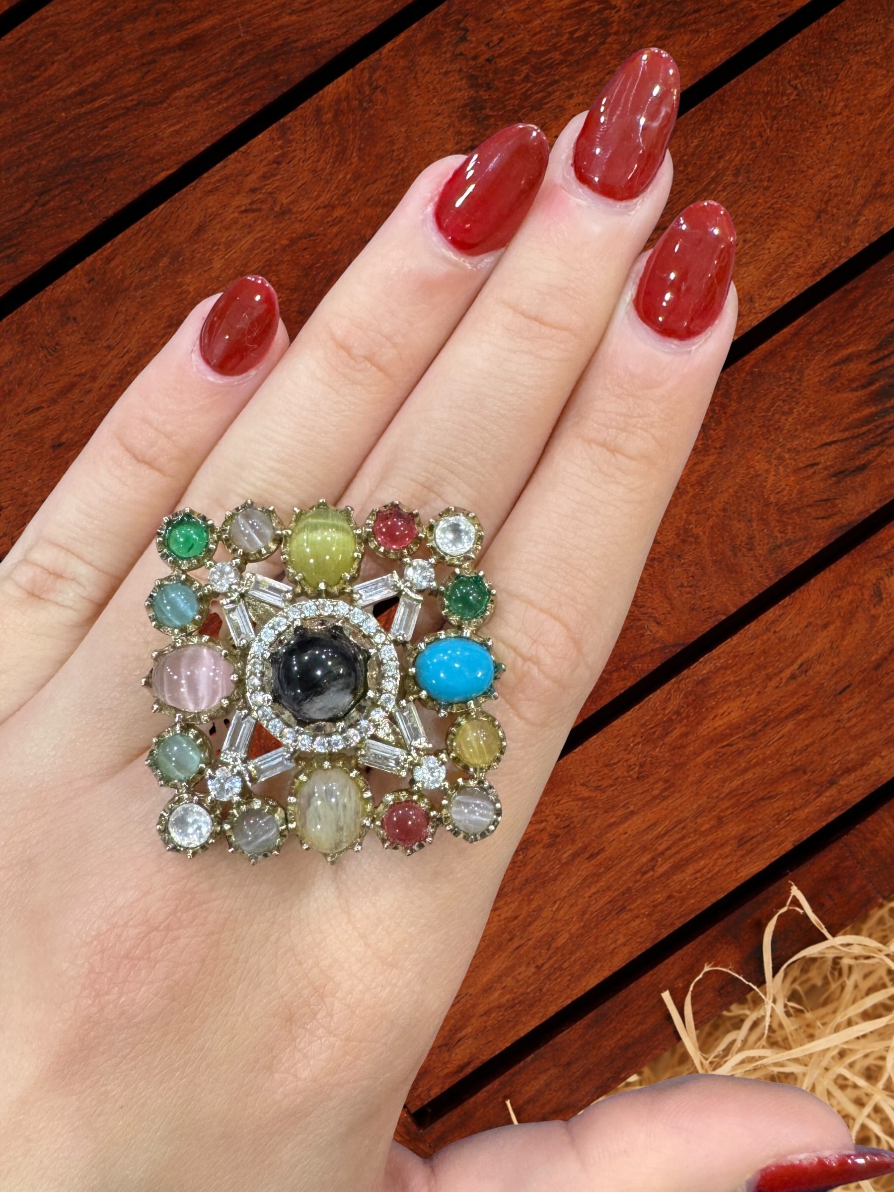 Bold Multicolor Gemstone Cluster Ring