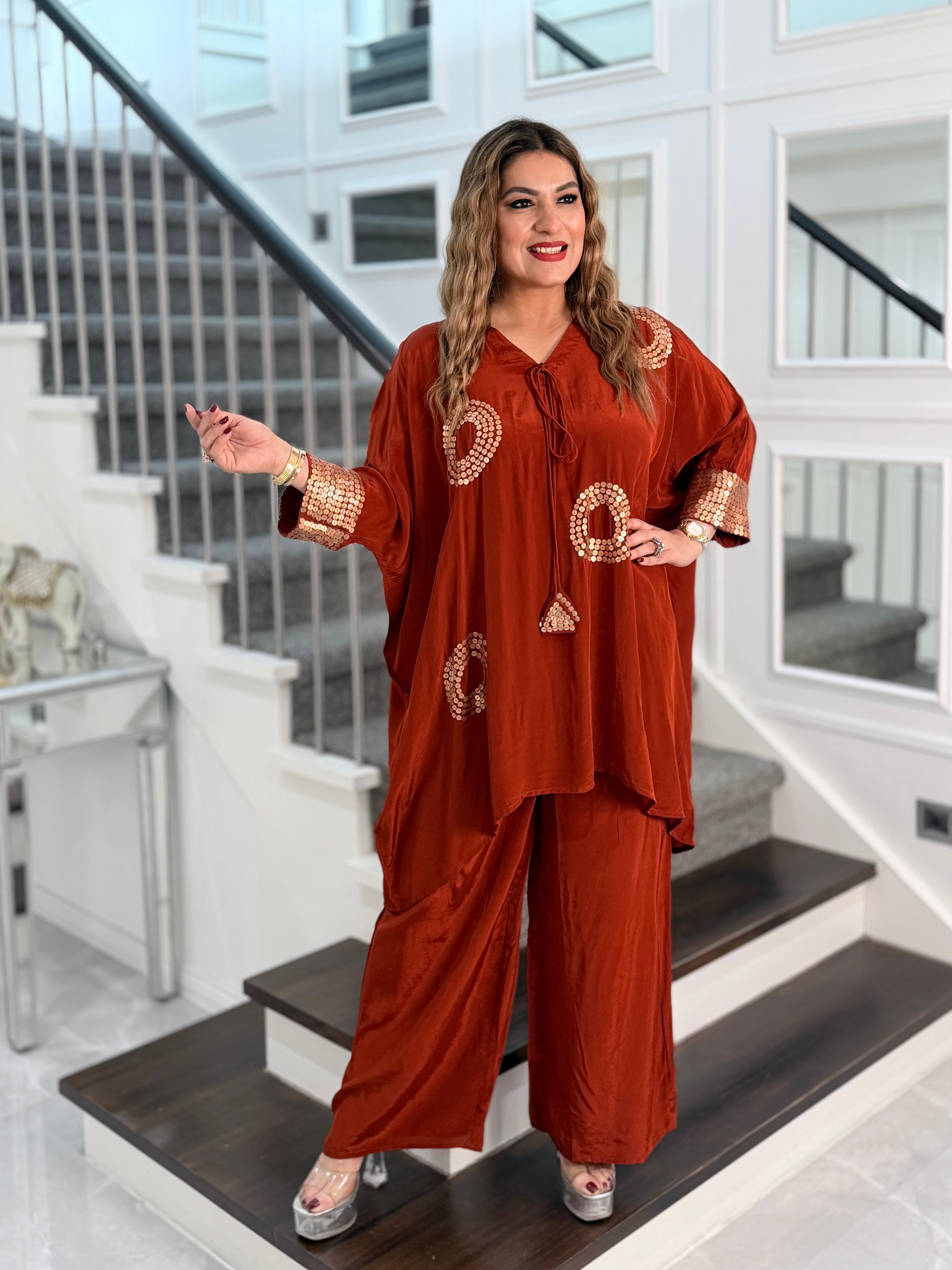 Stylish Royal Maroon Sequin Coordset
