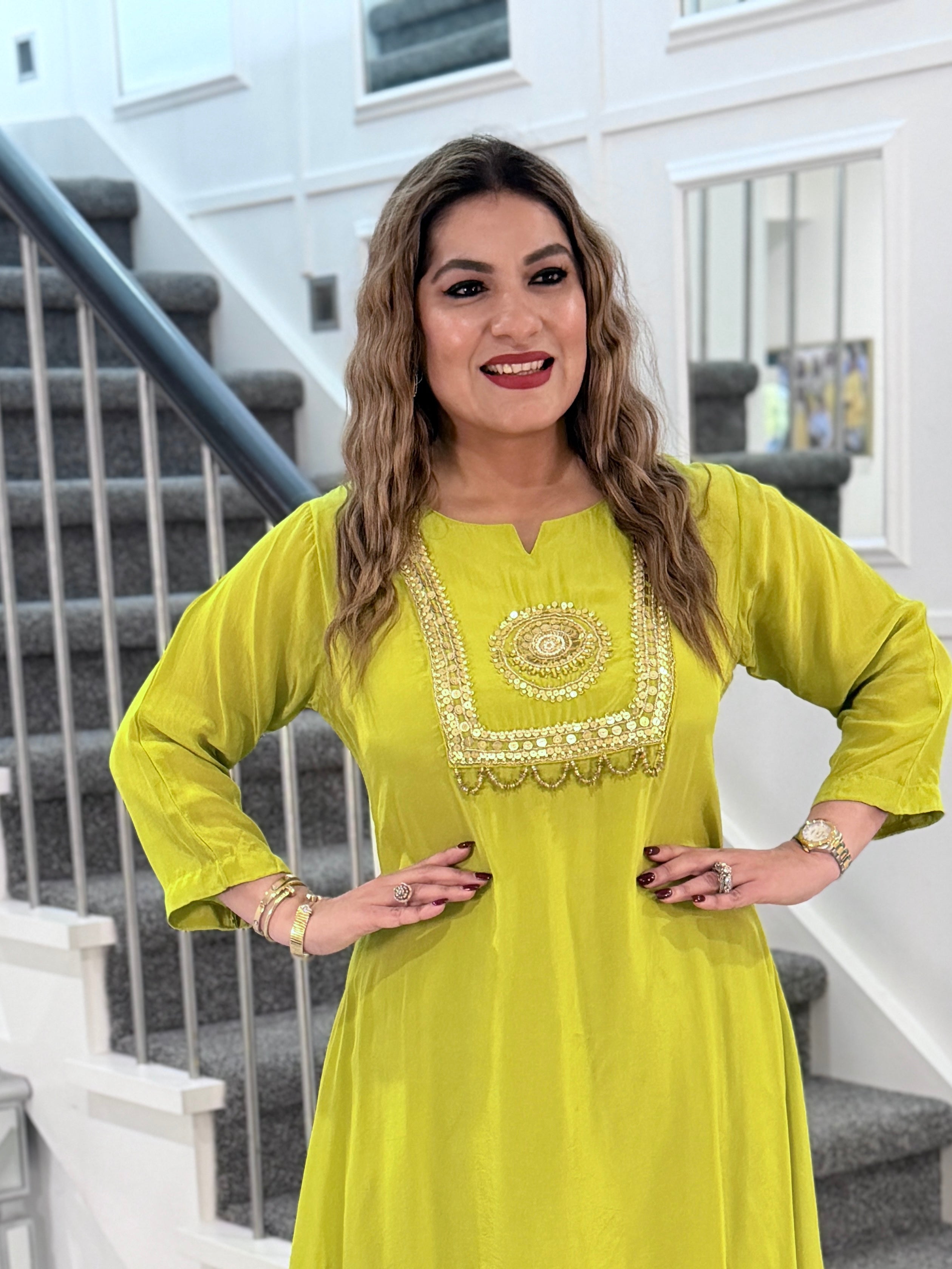 Green Kurta with Gold Embellishments