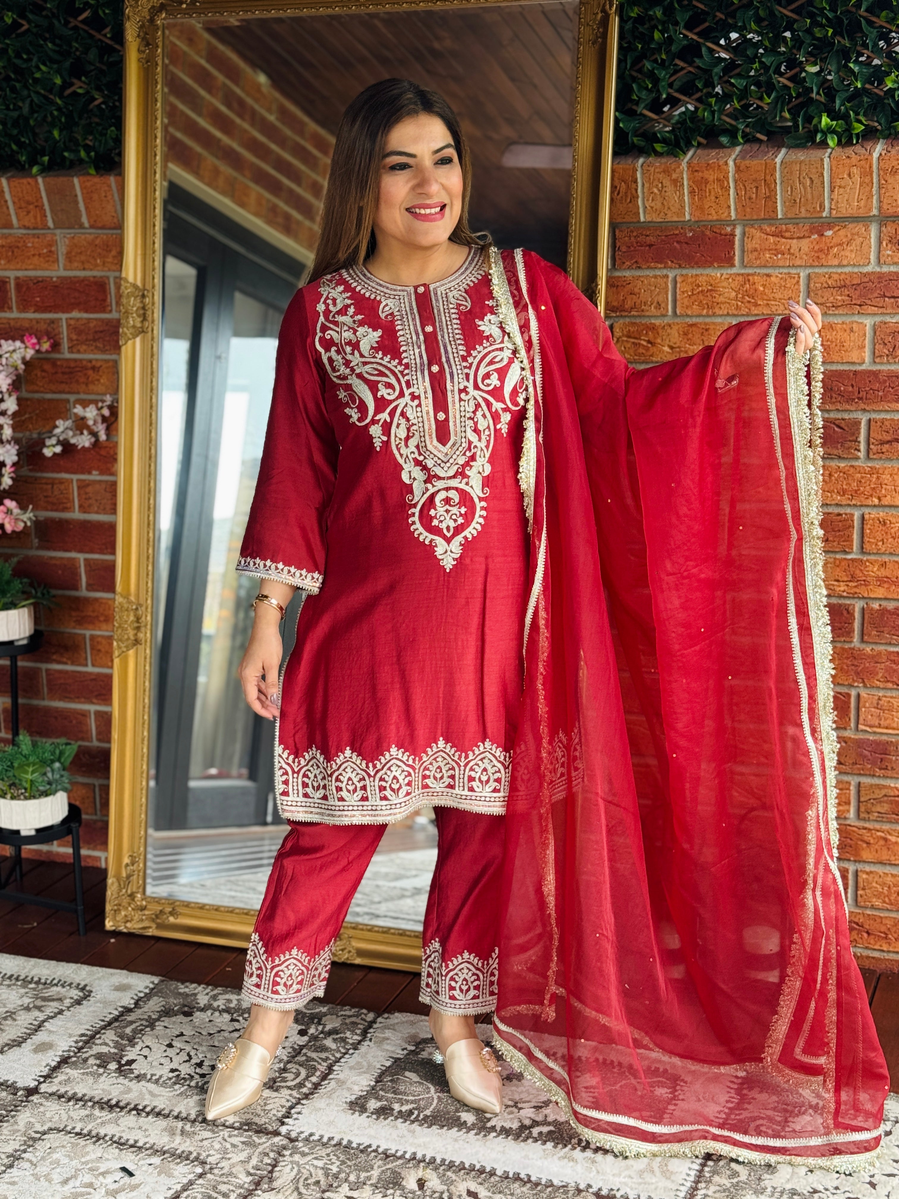 Crimson Embroidered Salwar Suit - Salwar Kameez