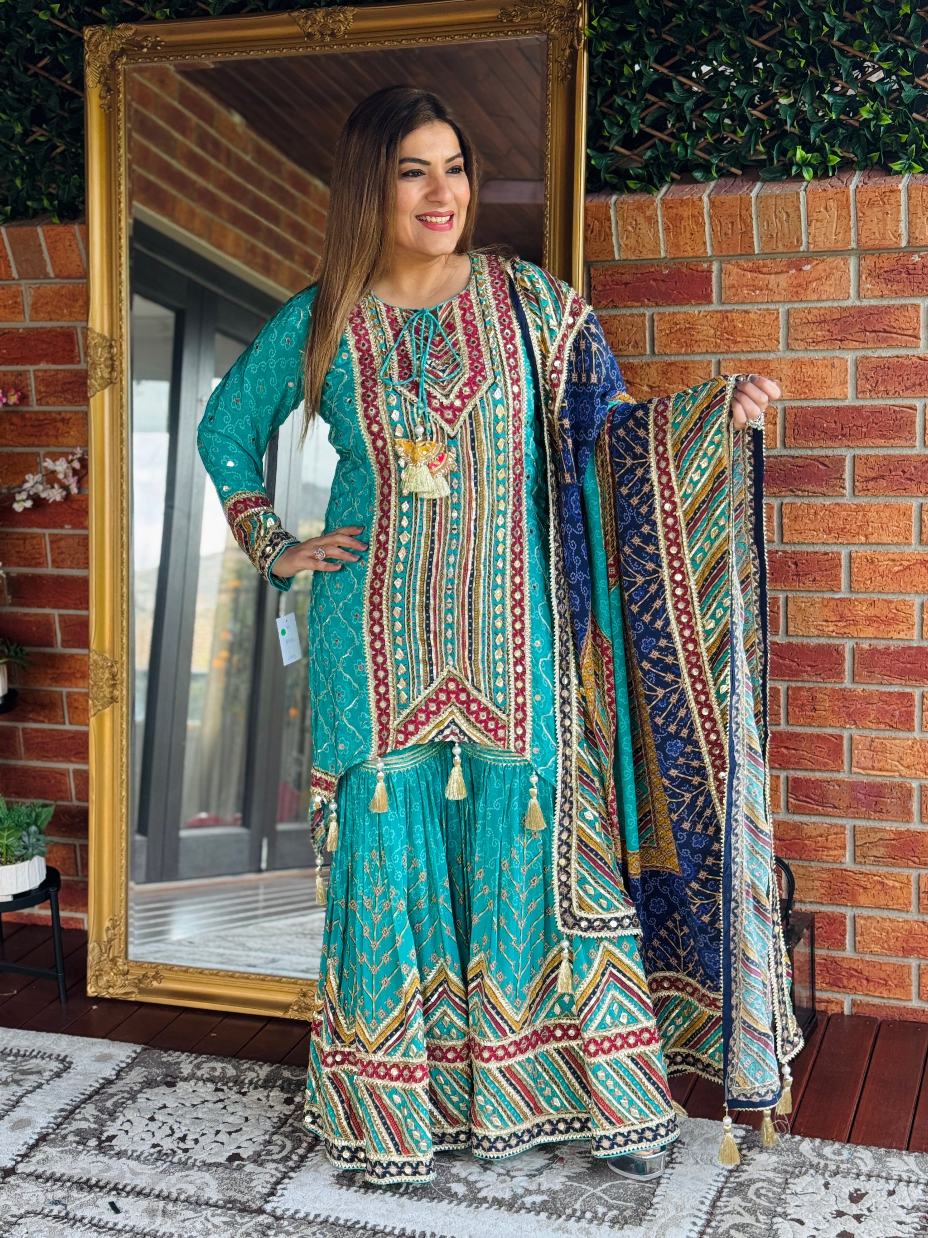 Teal Multicolor Ethnic Salwar Kameez - Salwar Kameez