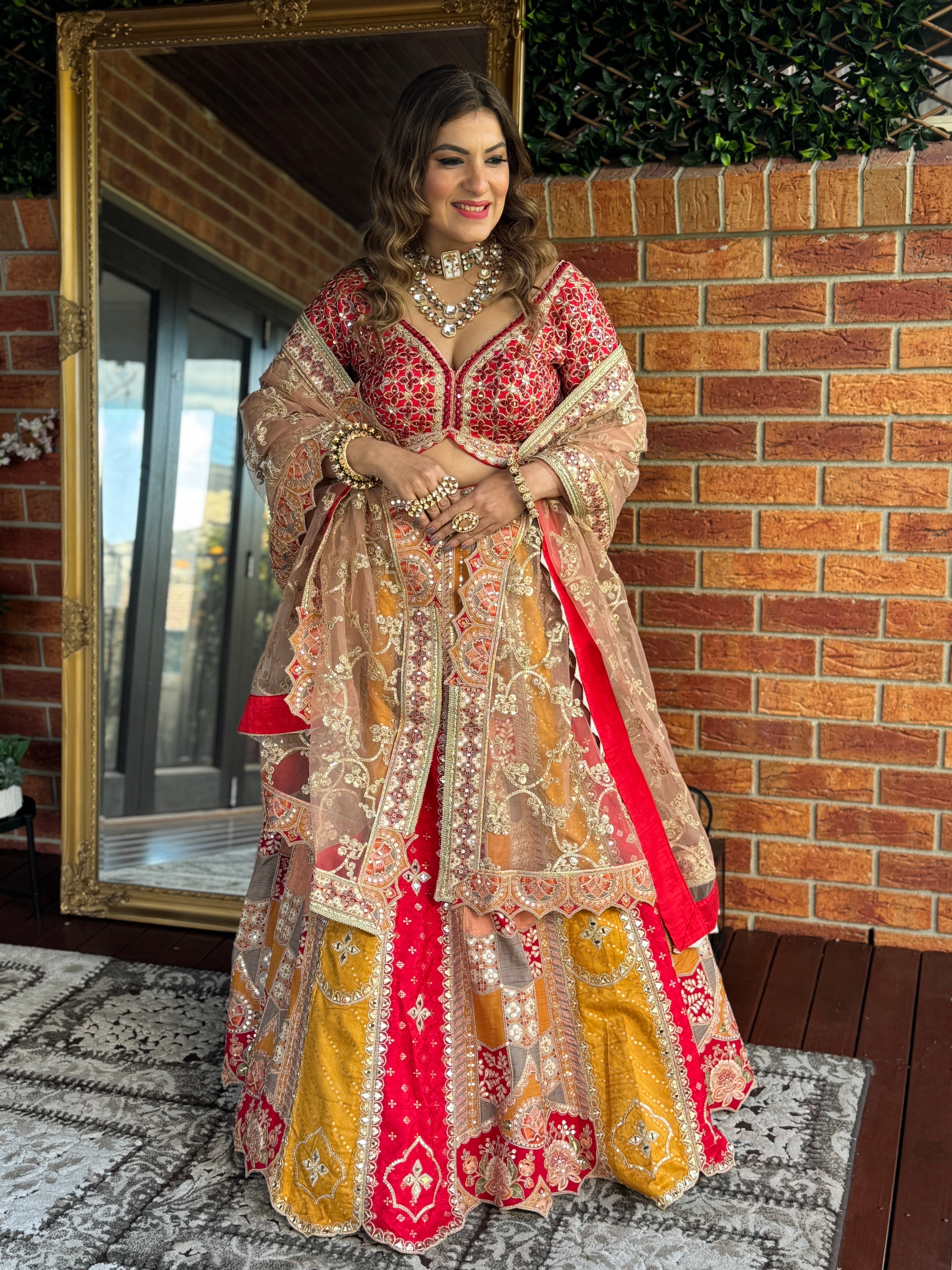 Red and Gold Embroidered Bridal Lehenga - Lehnga