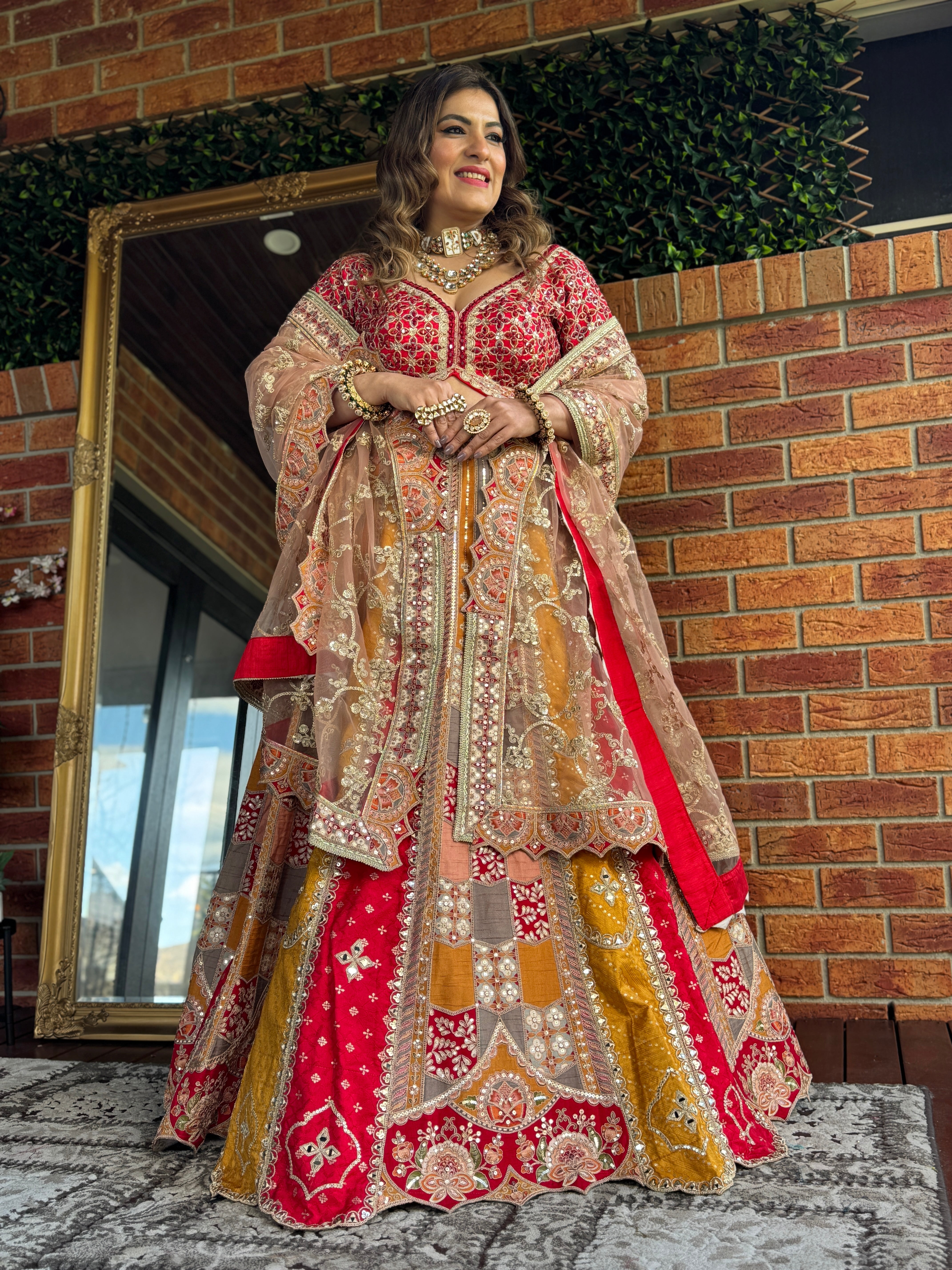 Red and Gold Embroidered Bridal Lehenga - Lehnga (2)