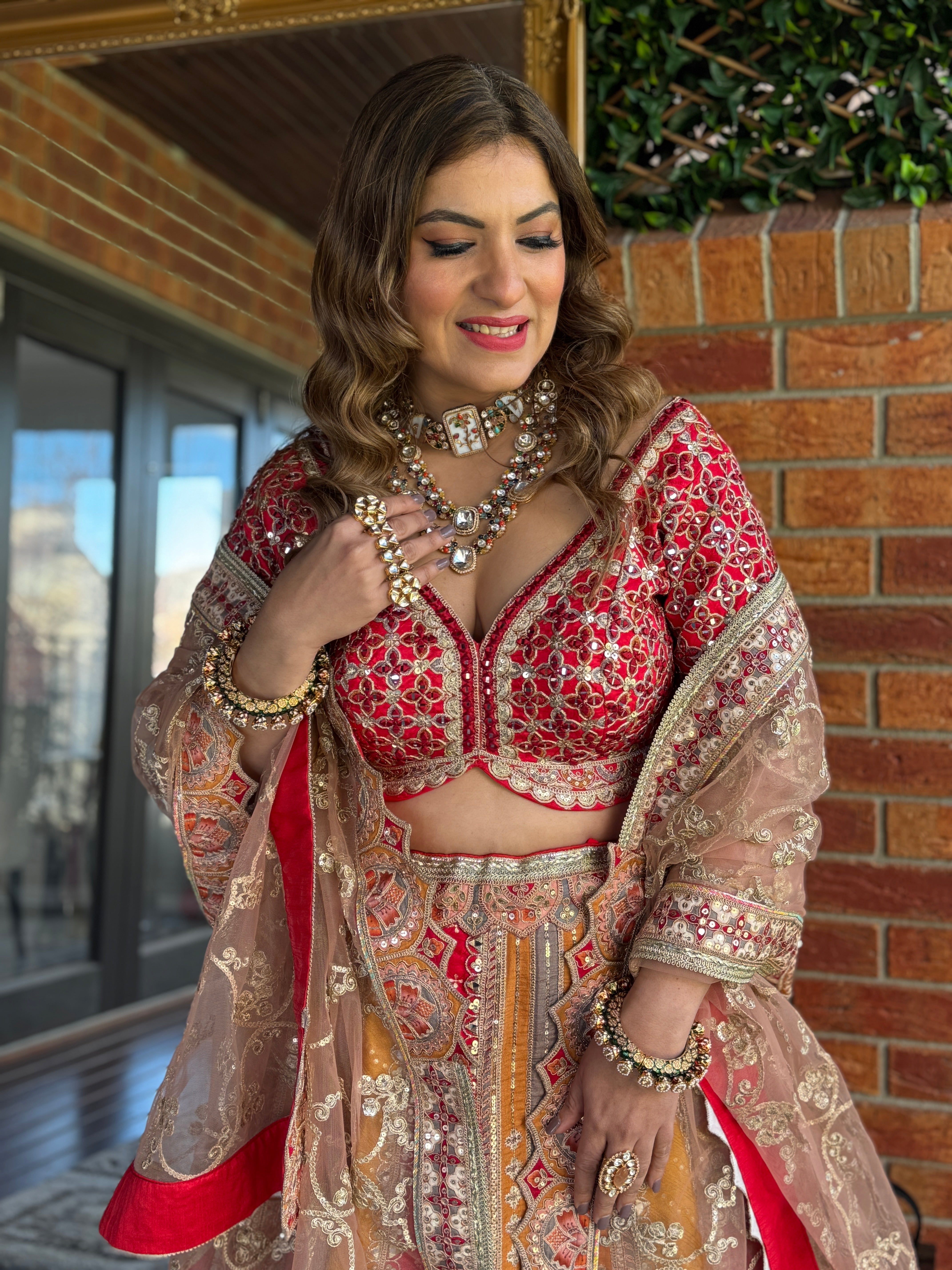 Red and Gold Embroidered Bridal Lehenga - Lehnga (3)