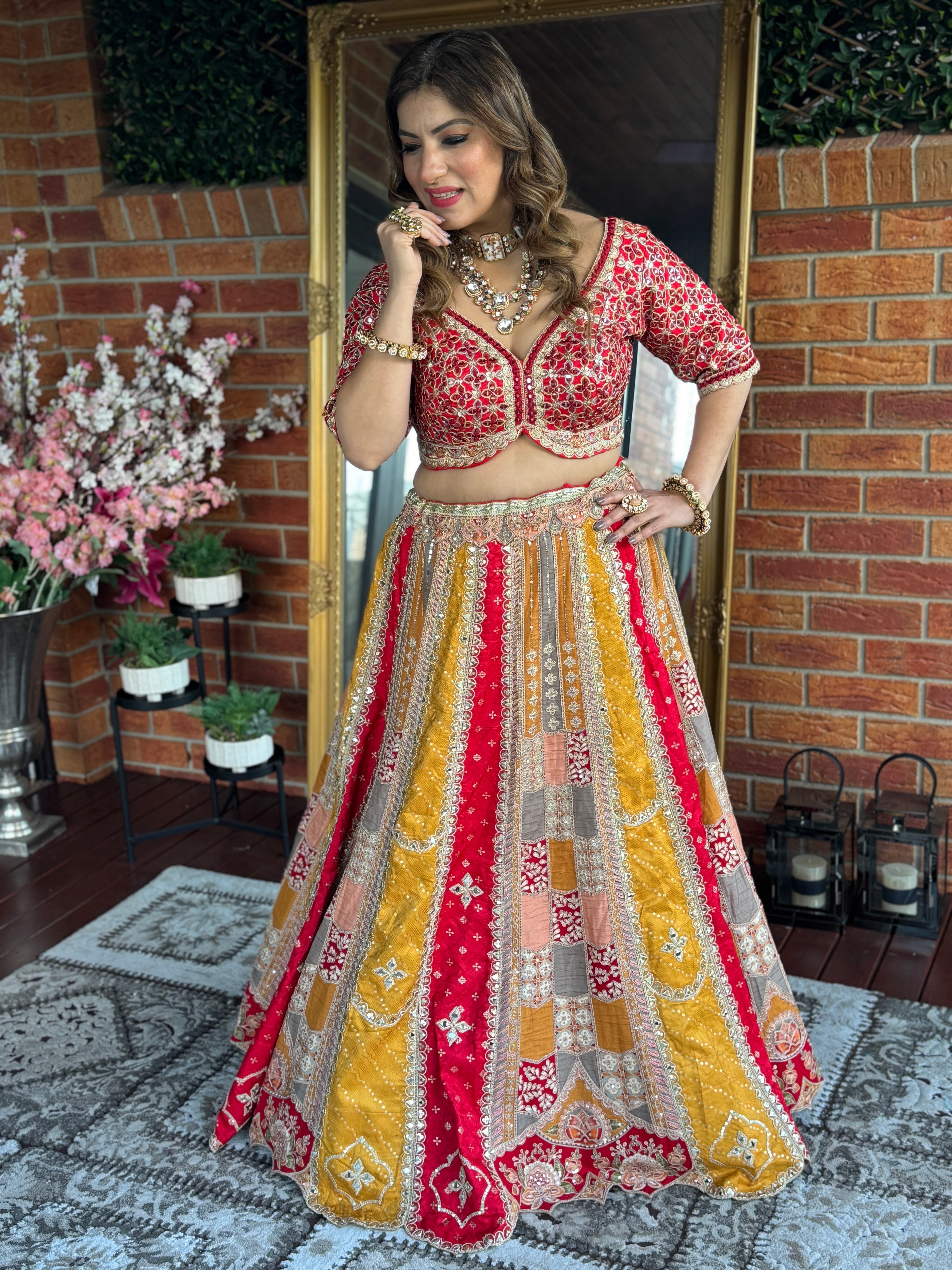 Red and Gold Embroidered Bridal Lehenga - Lehnga (4)