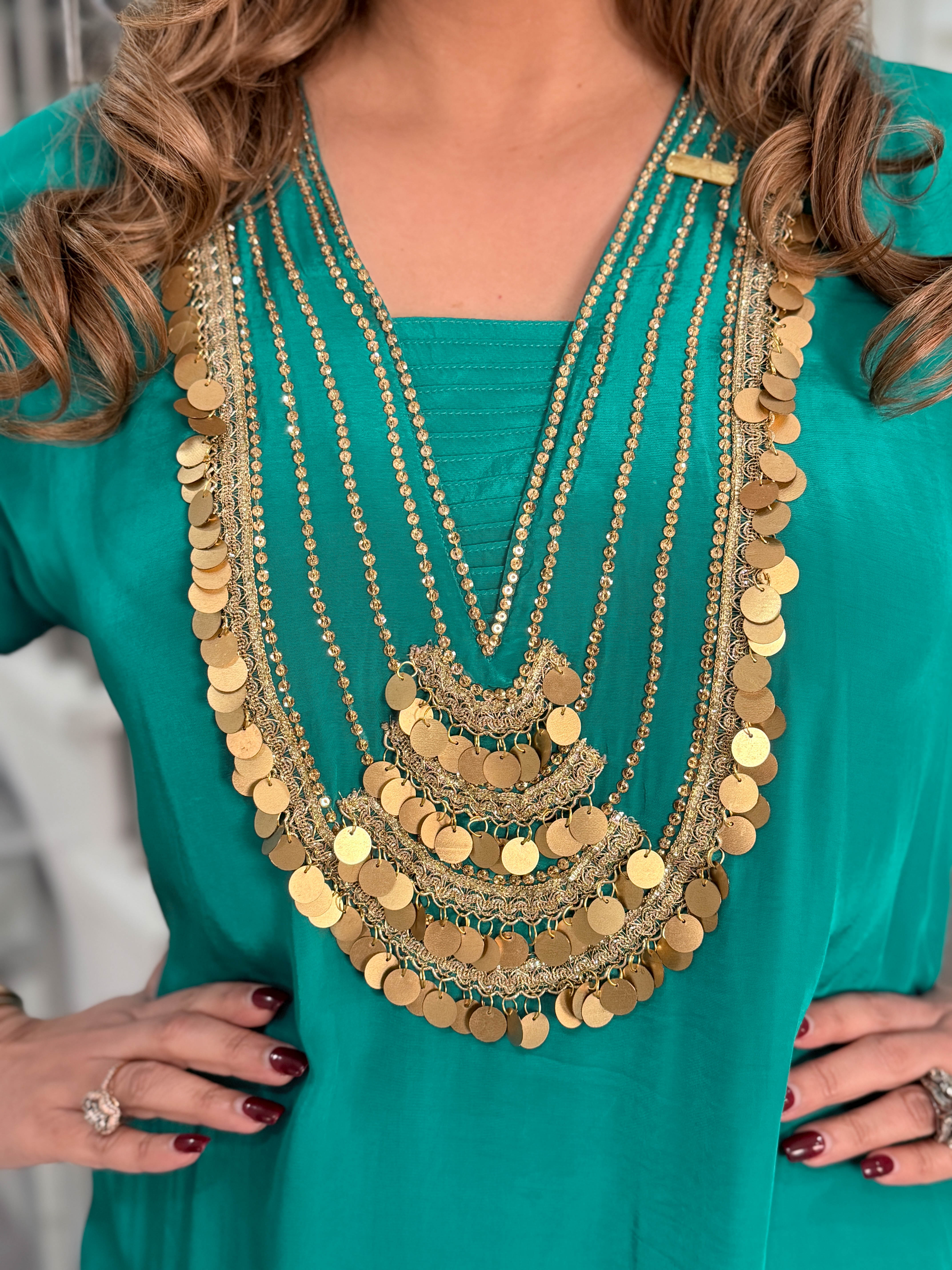 Premium Coordset - Turqoise Green with gold