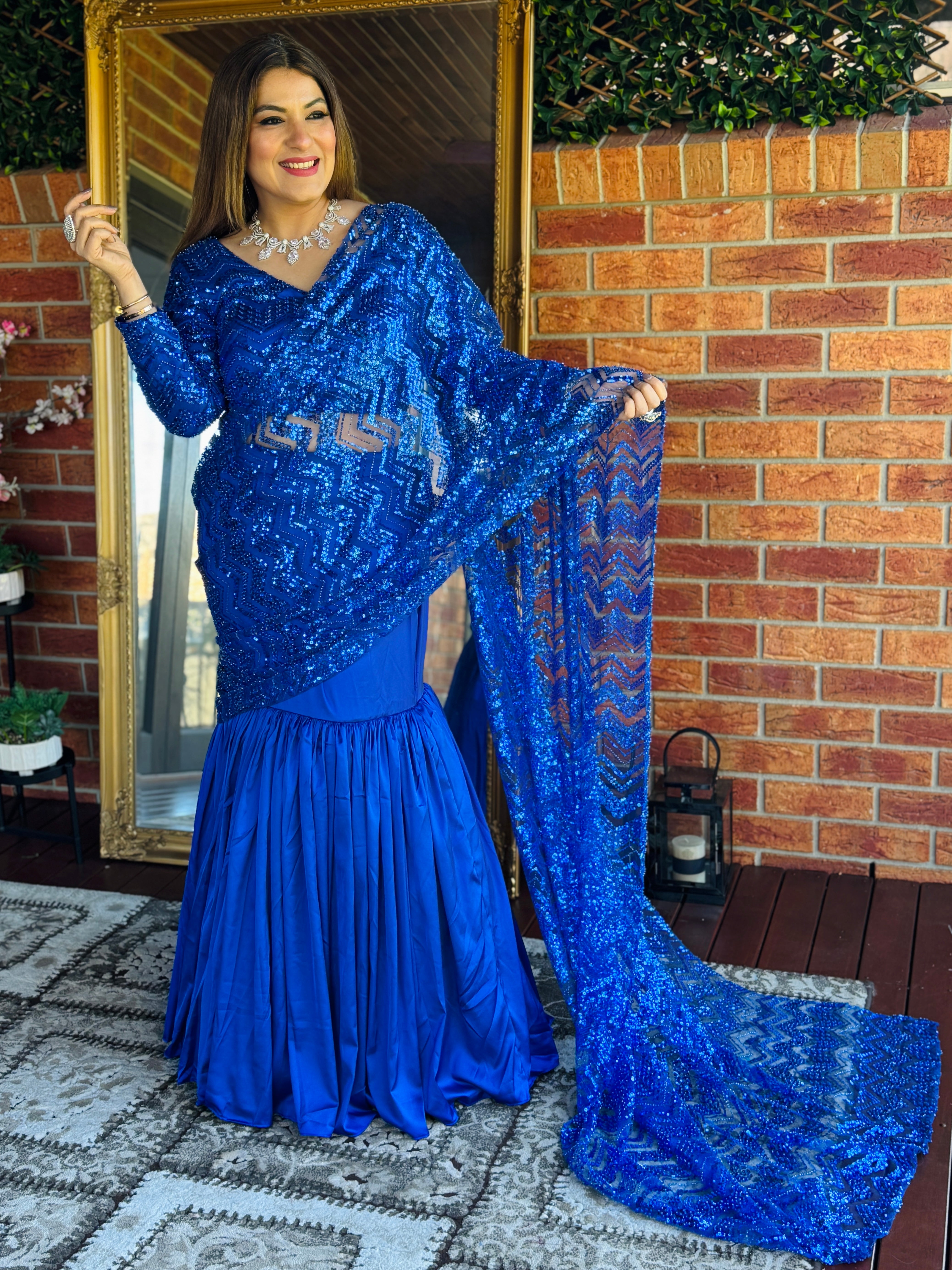 Elegant Royal Blue Sequin Saree - Saree