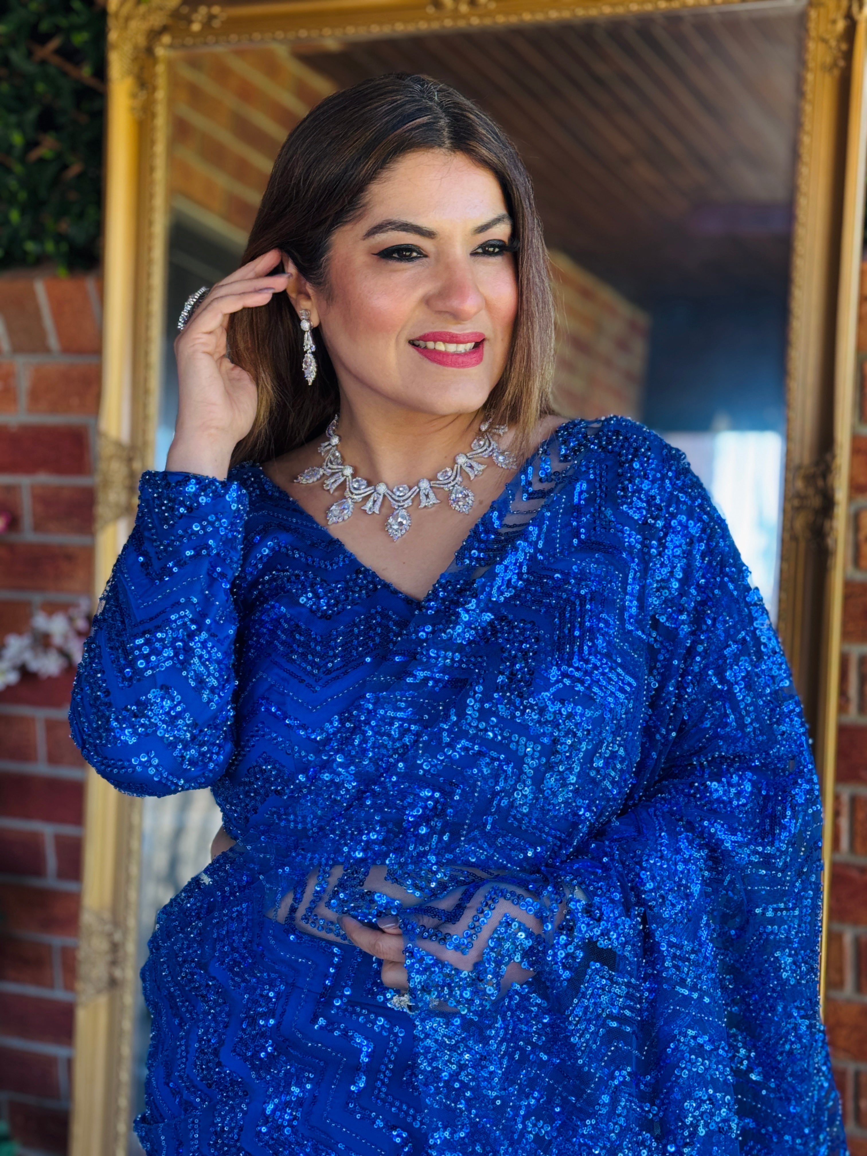 Elegant Royal Blue Sequin Saree - Saree (2)