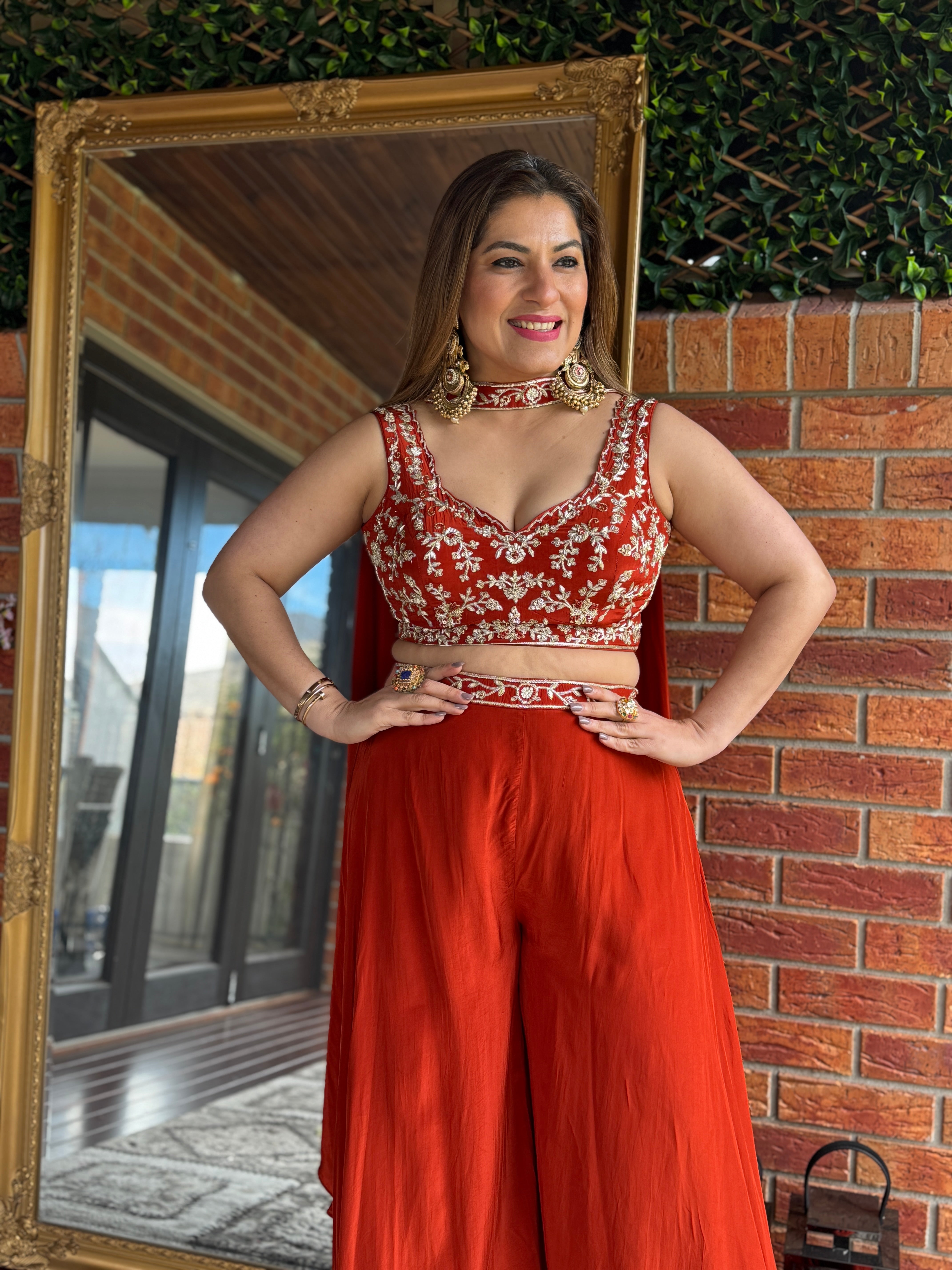 Rust and White Embroidered Indo-Western Set - Indo-western Wear (2)