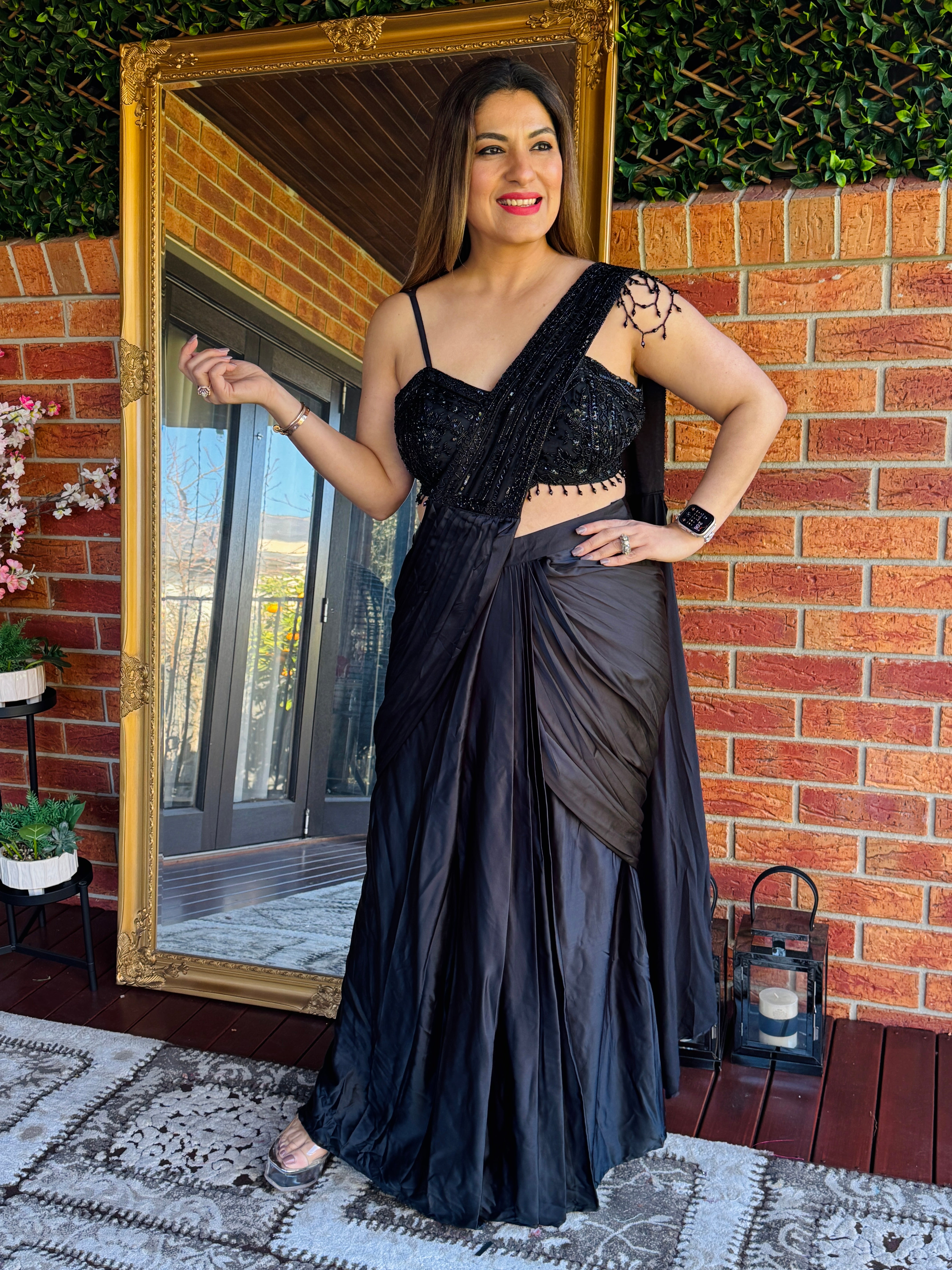 Elegant Black Embellished Party Saree - Saree