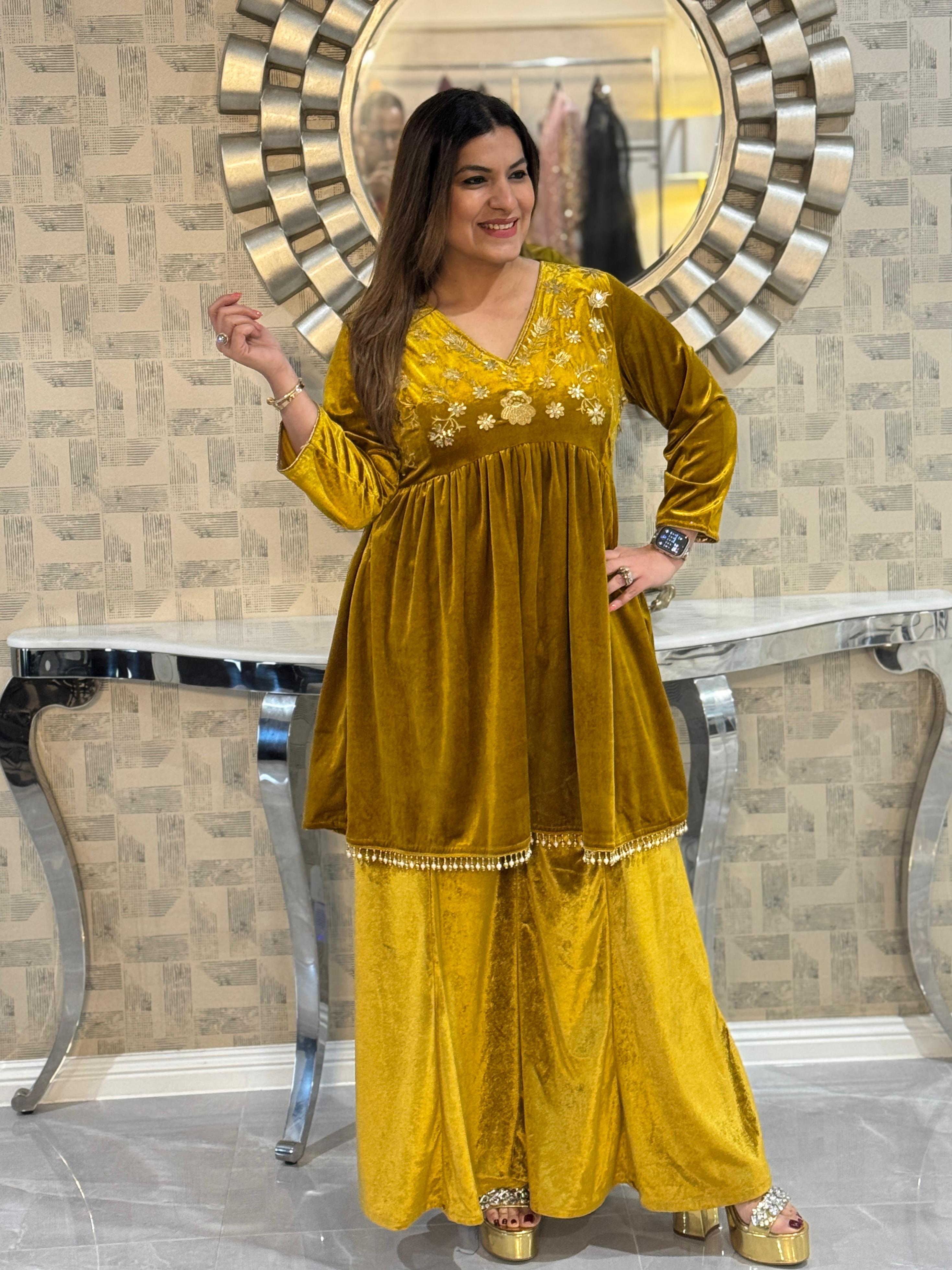 Mustard Floral Embroidered Coordset - Coordset