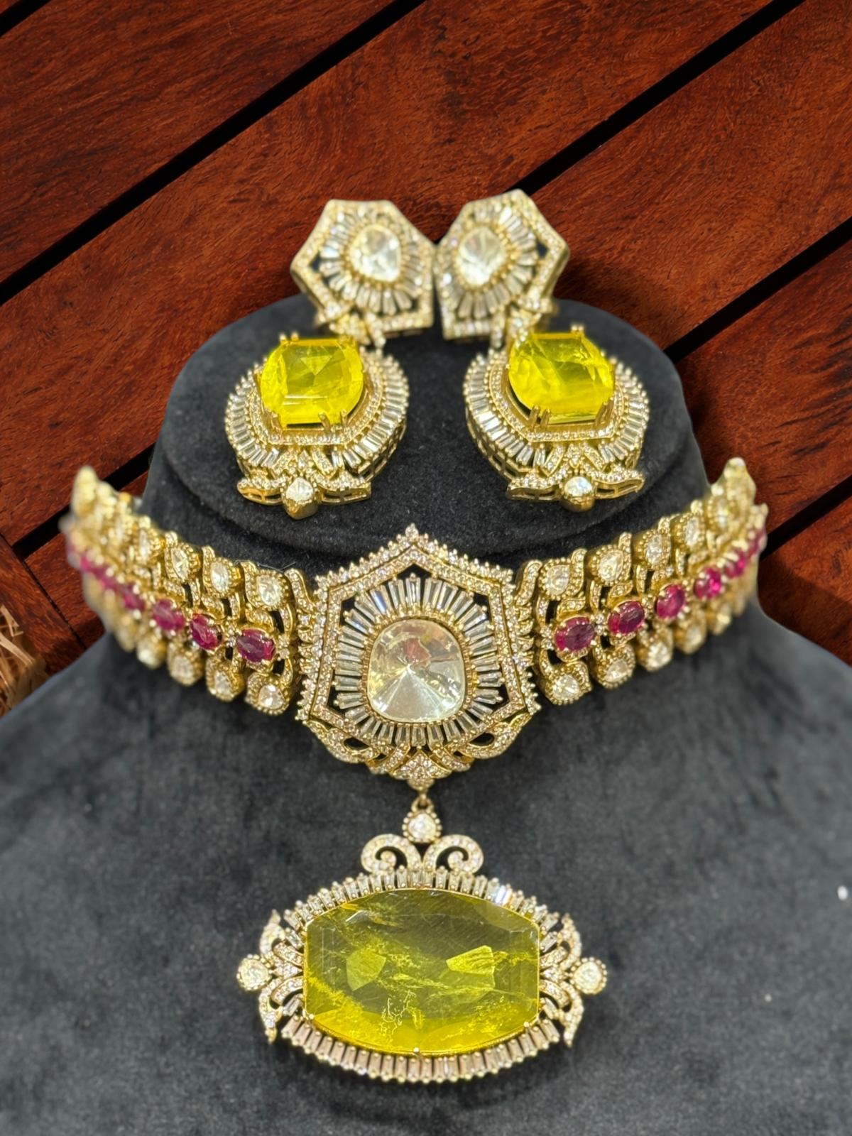 Yellow and Pink Stone Jewelry Set