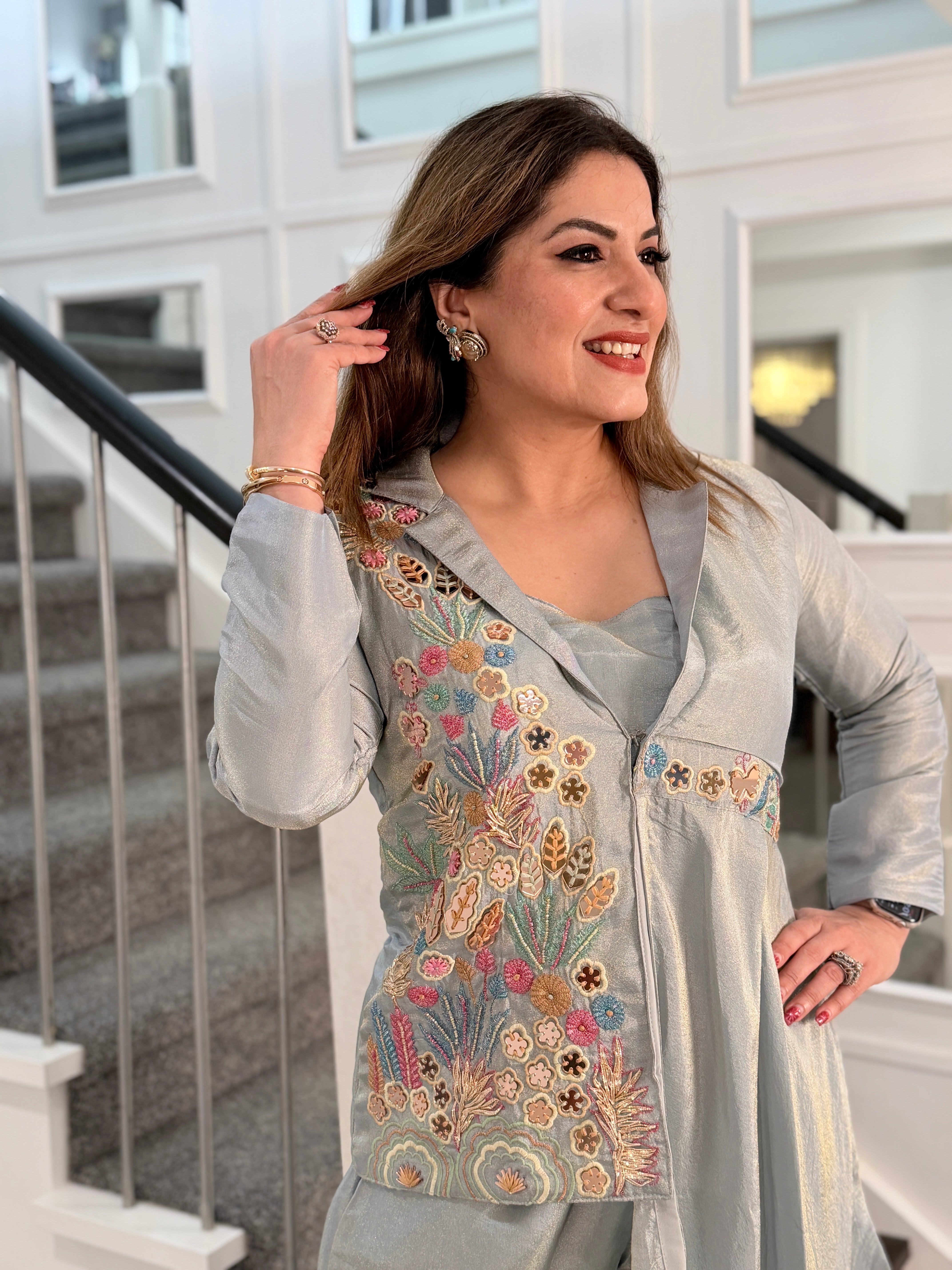 Elegant Silver Indo-western Suit - Indo-western Wear (4)