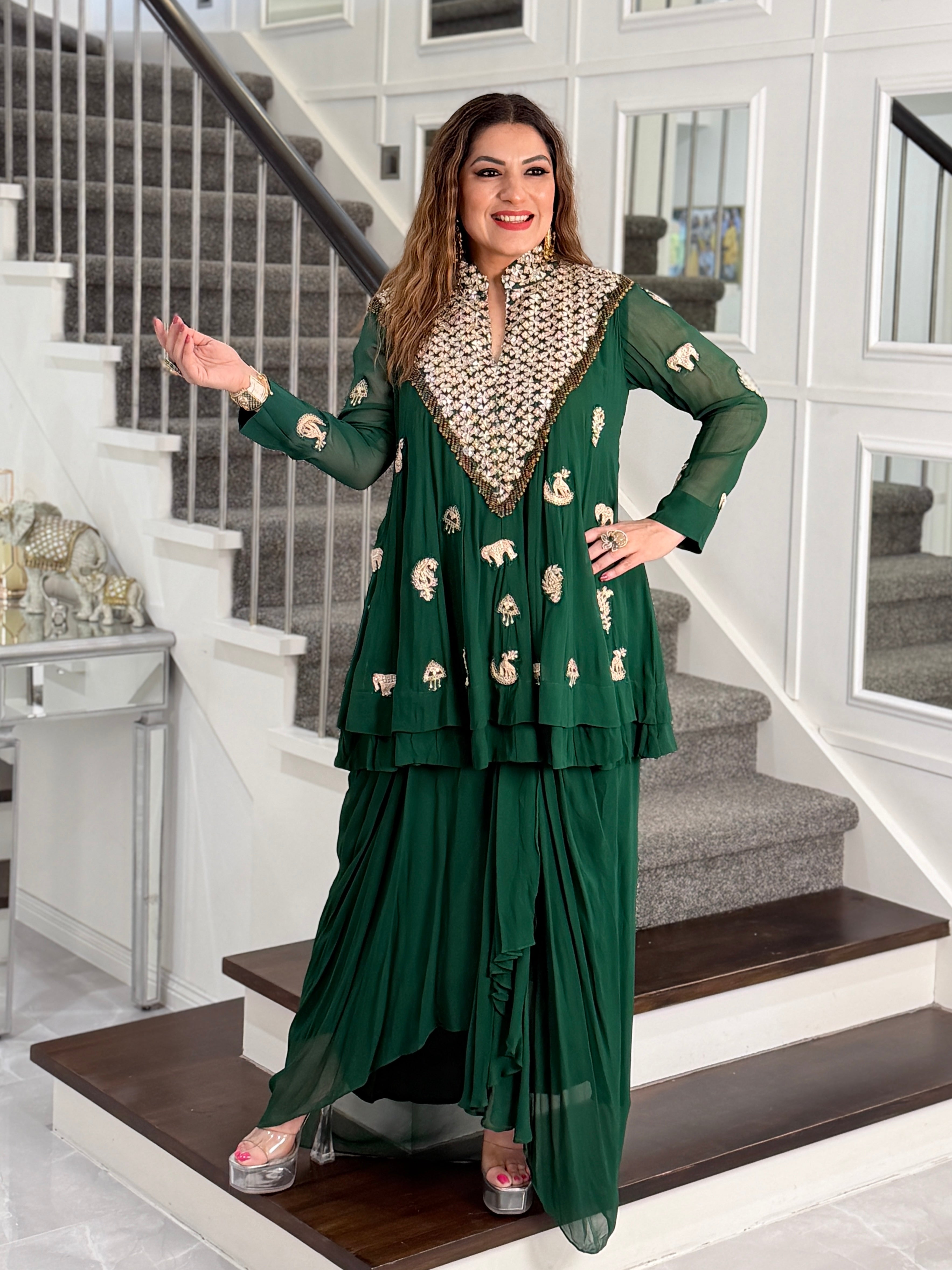 Emerald Kurti with Floral Embroidery - Indo-western Wear (5)