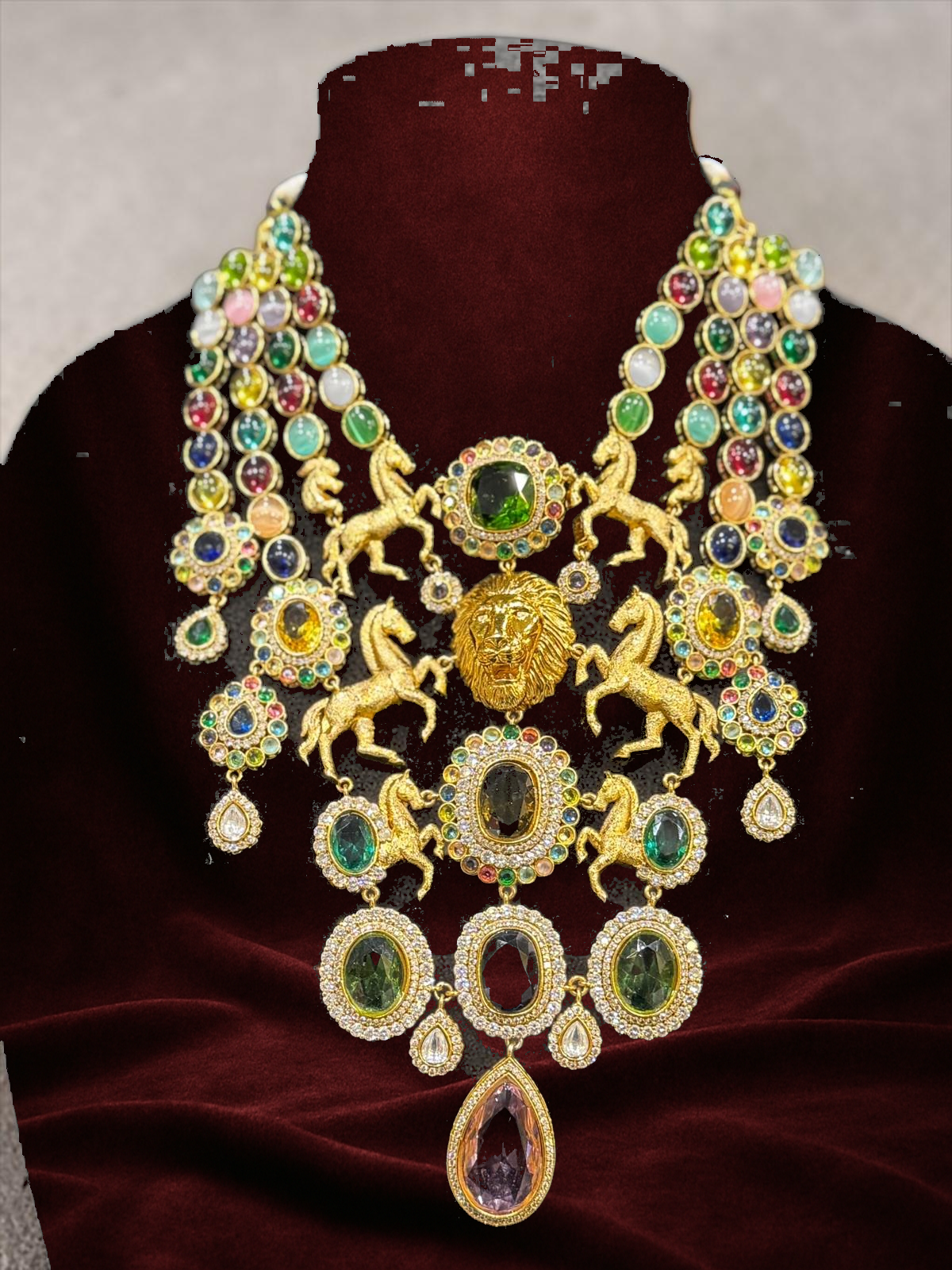 Gold and Multicolor Statement Necklace Set - Neckpieces & Earring Set