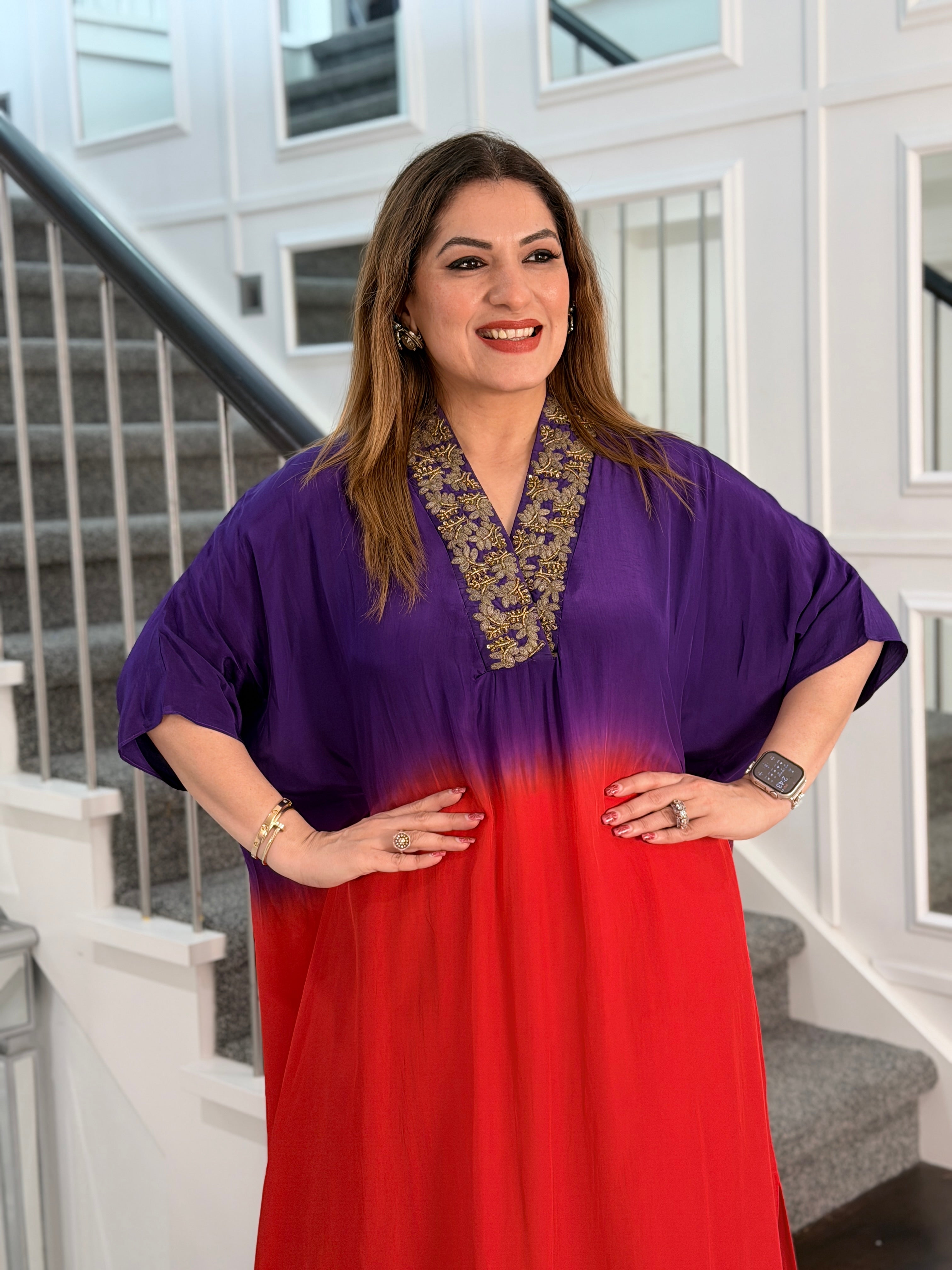 Vibrant Indo-Western Kurta Set with Embellished Neckline - Indo-western Wear (2)