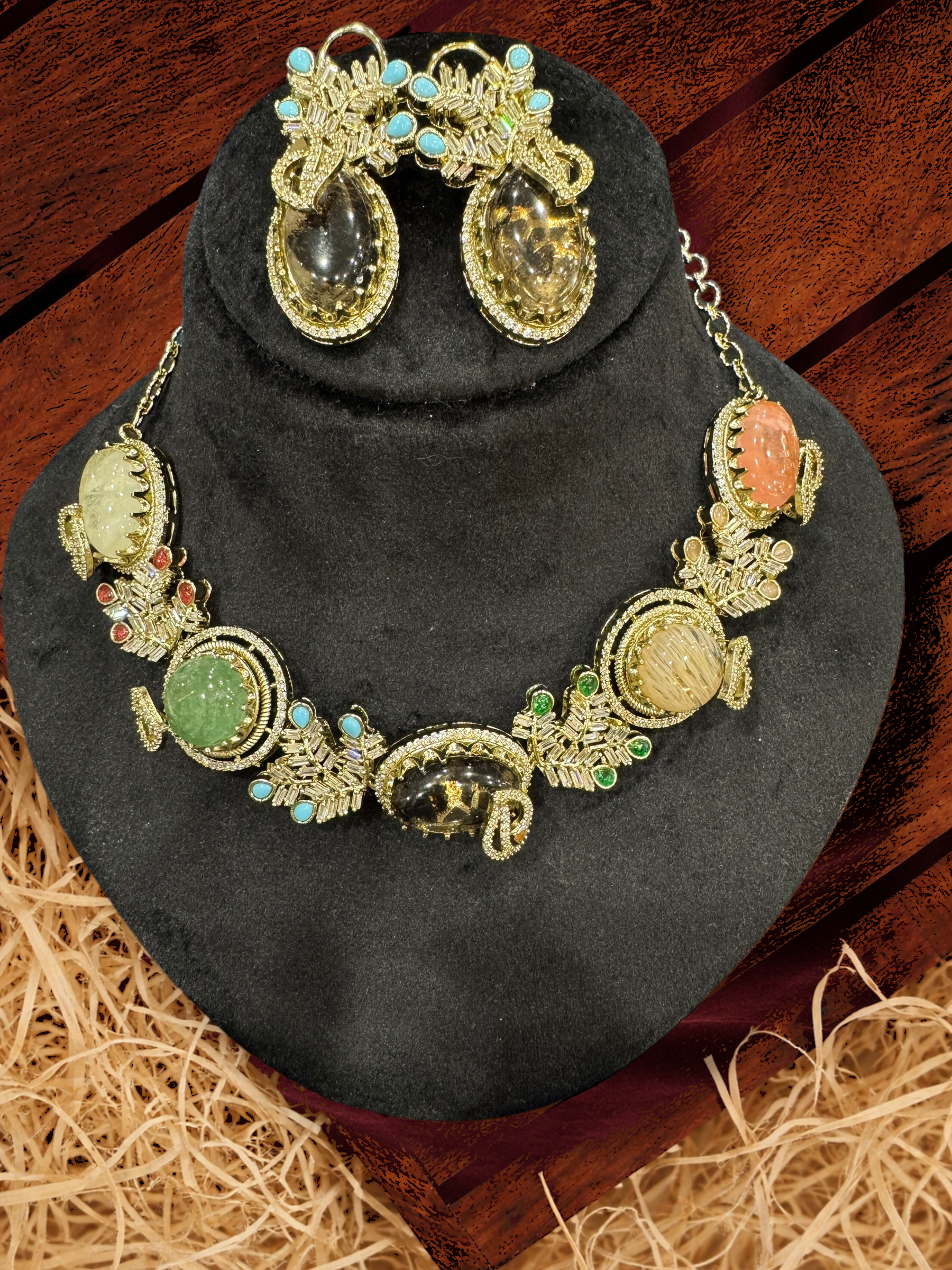 Elegant Multicolor Gemstone Necklace Set - Neckpieces & Earring Set
