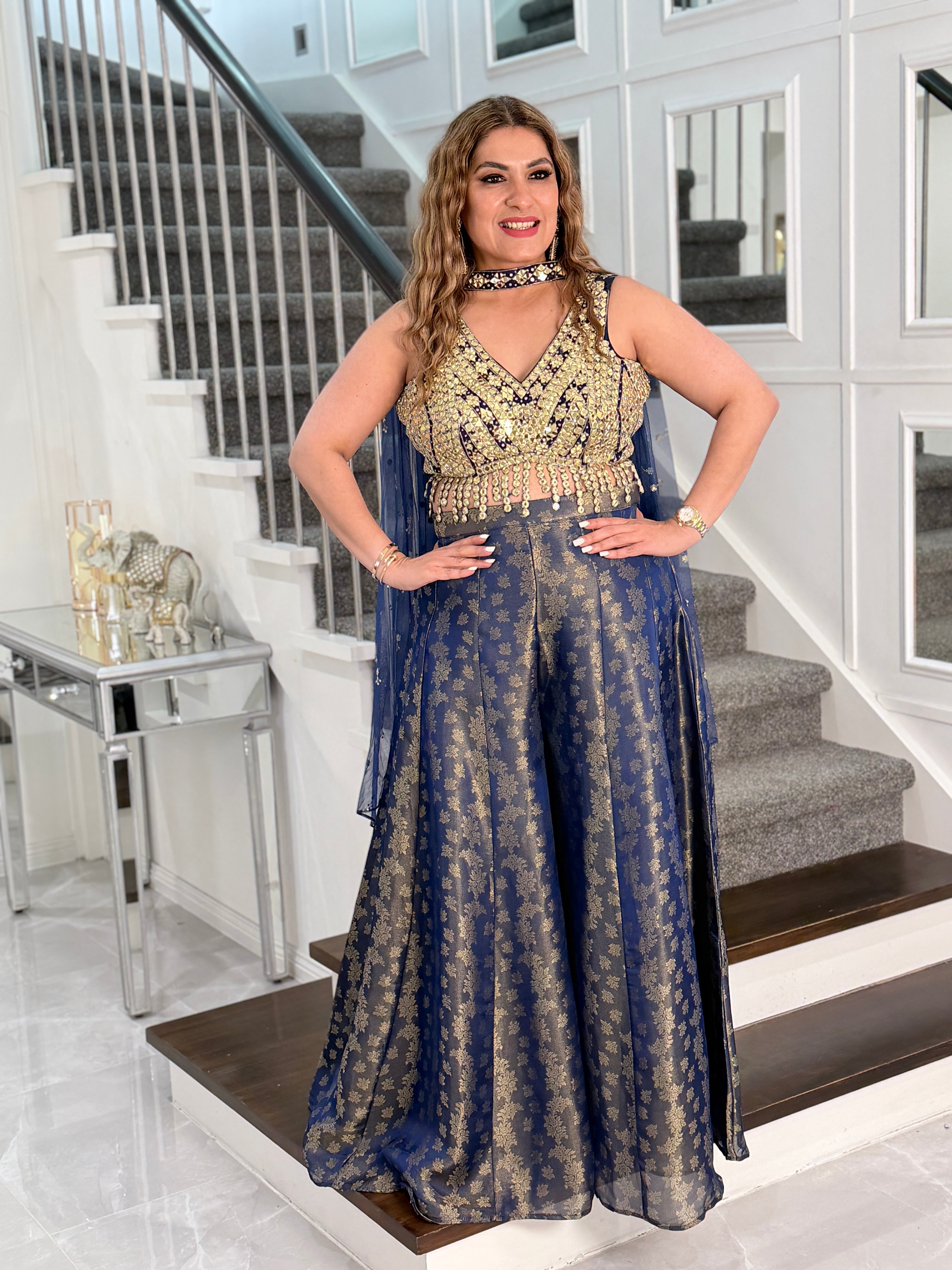 Navy and Gold Embellished Indo-Western Outfit - Indo-western Wear