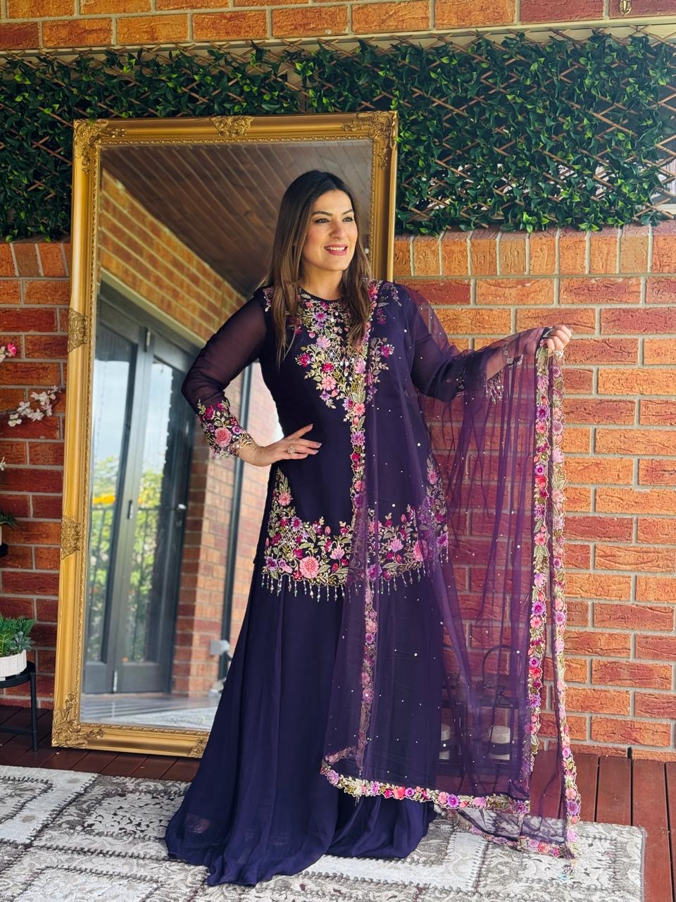 Elegant Purple Floral Embroidered Salwar Kameez - Salwar Kameez