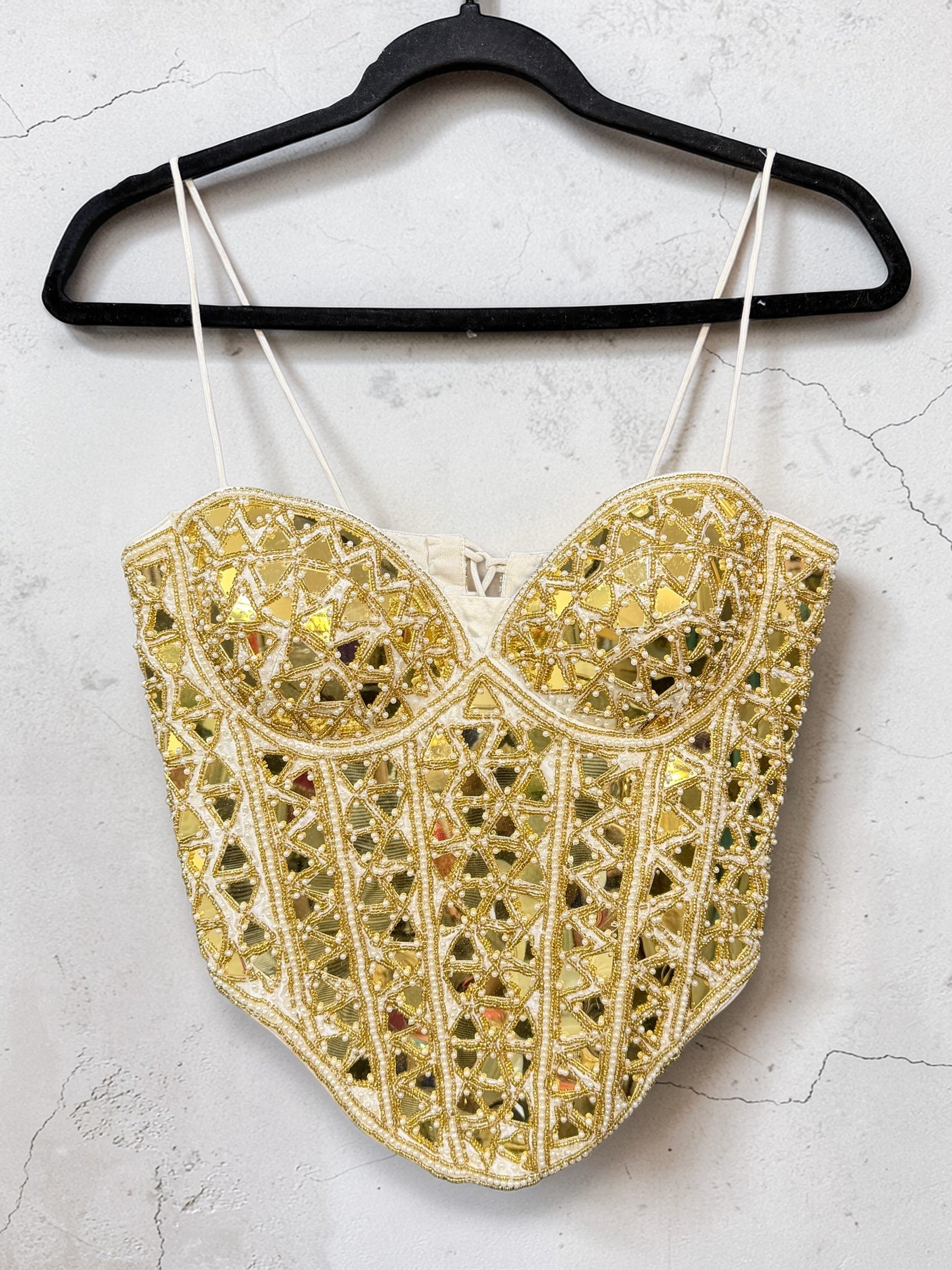 Embellished Gold Mirror Work Blouse - Blouse