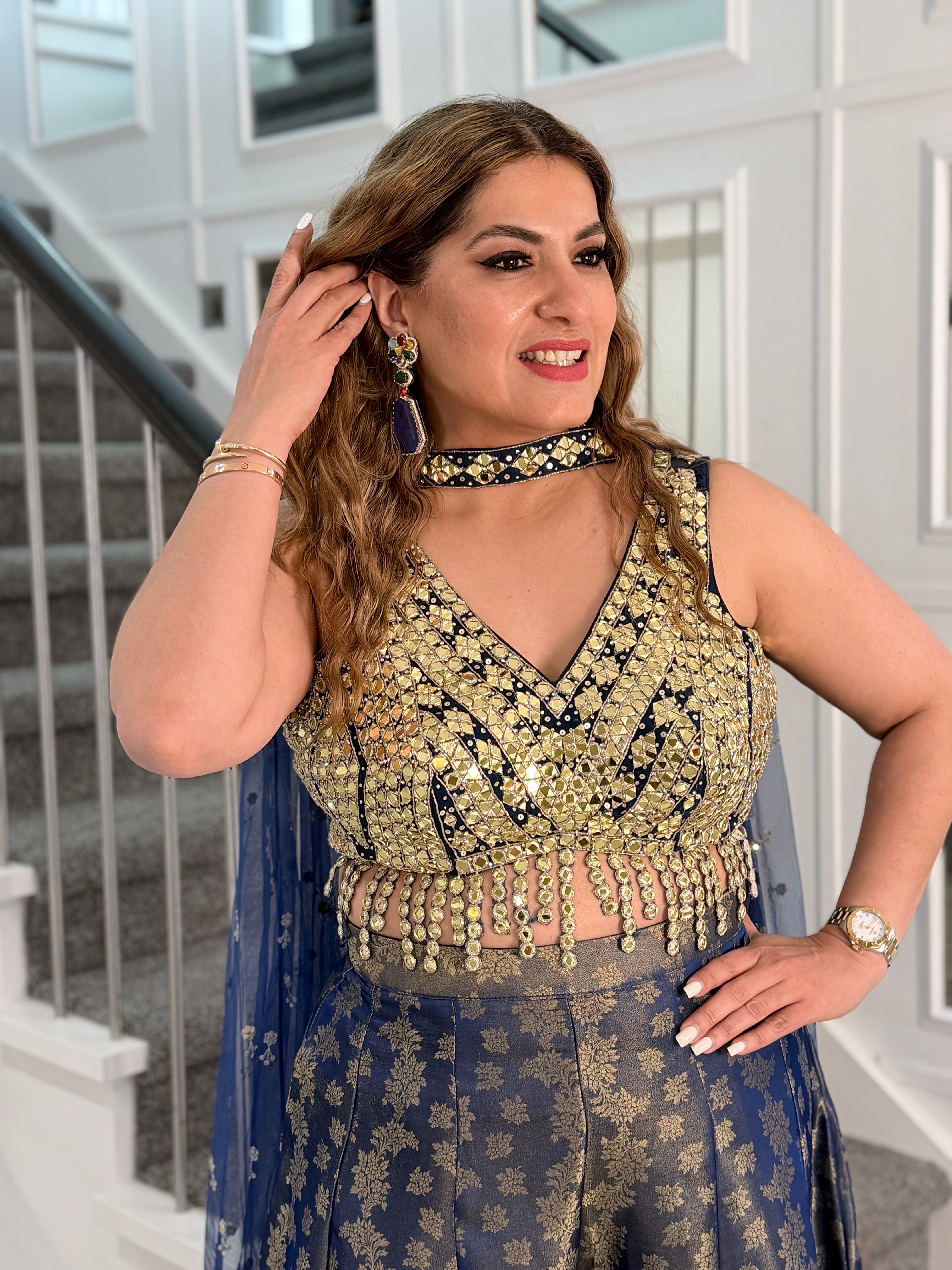 Navy and Gold Embellished Indo-Western Outfit - Indo-western Wear (5)