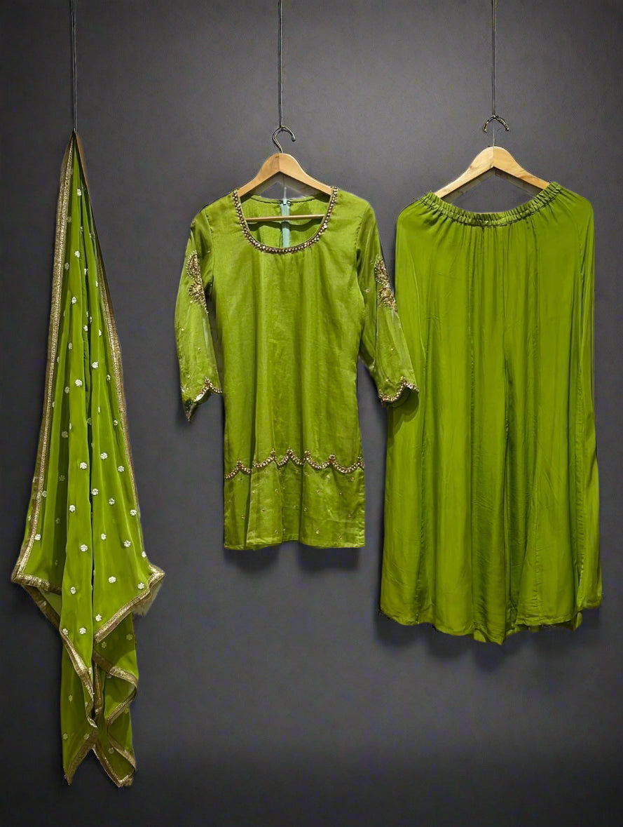 Olive Green Embellished Salwar Kameez Set - Salwar Kameez