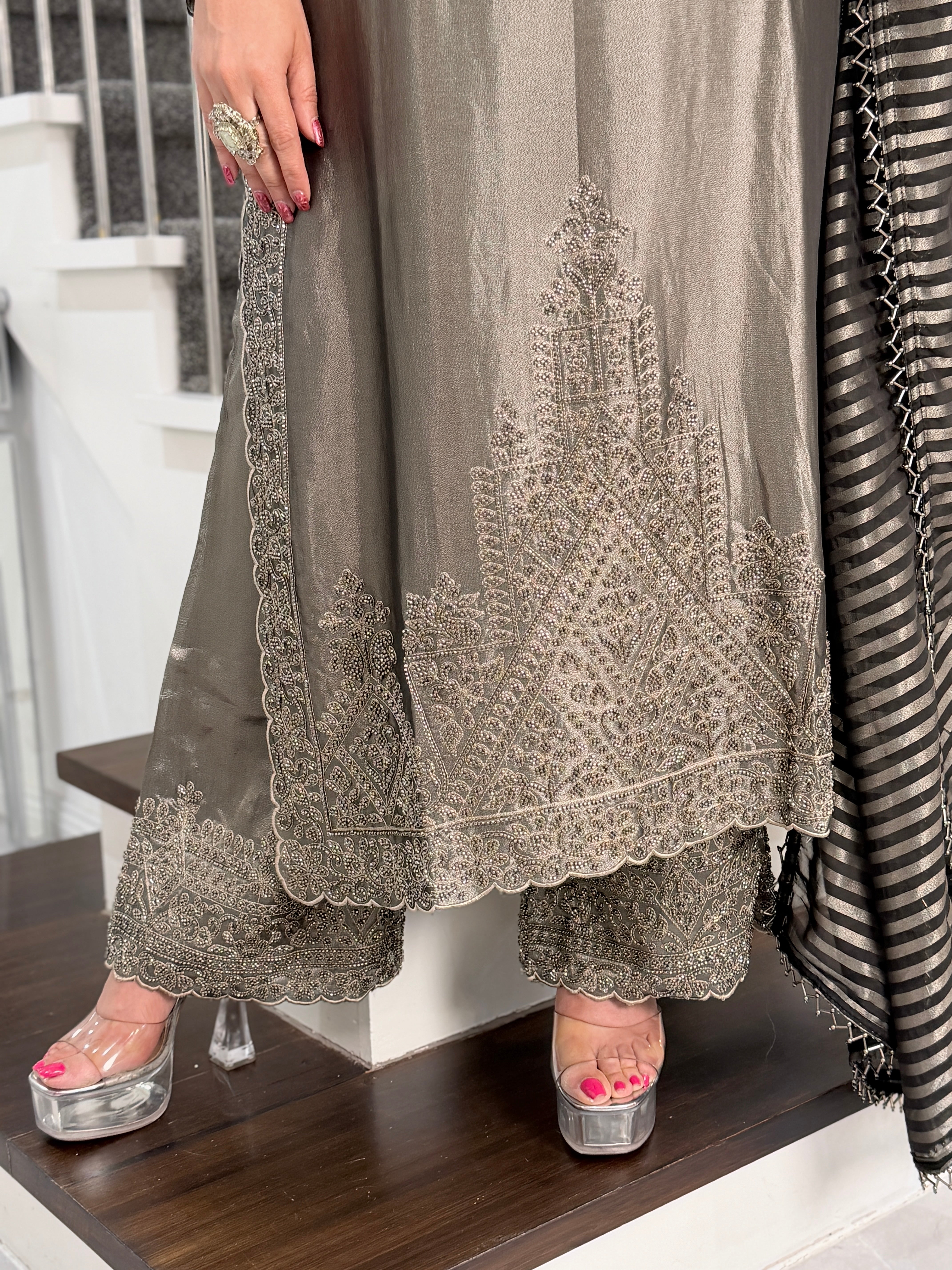 Elegant Silver Indo-Western Kurta Set - Indo-western Wear (2)