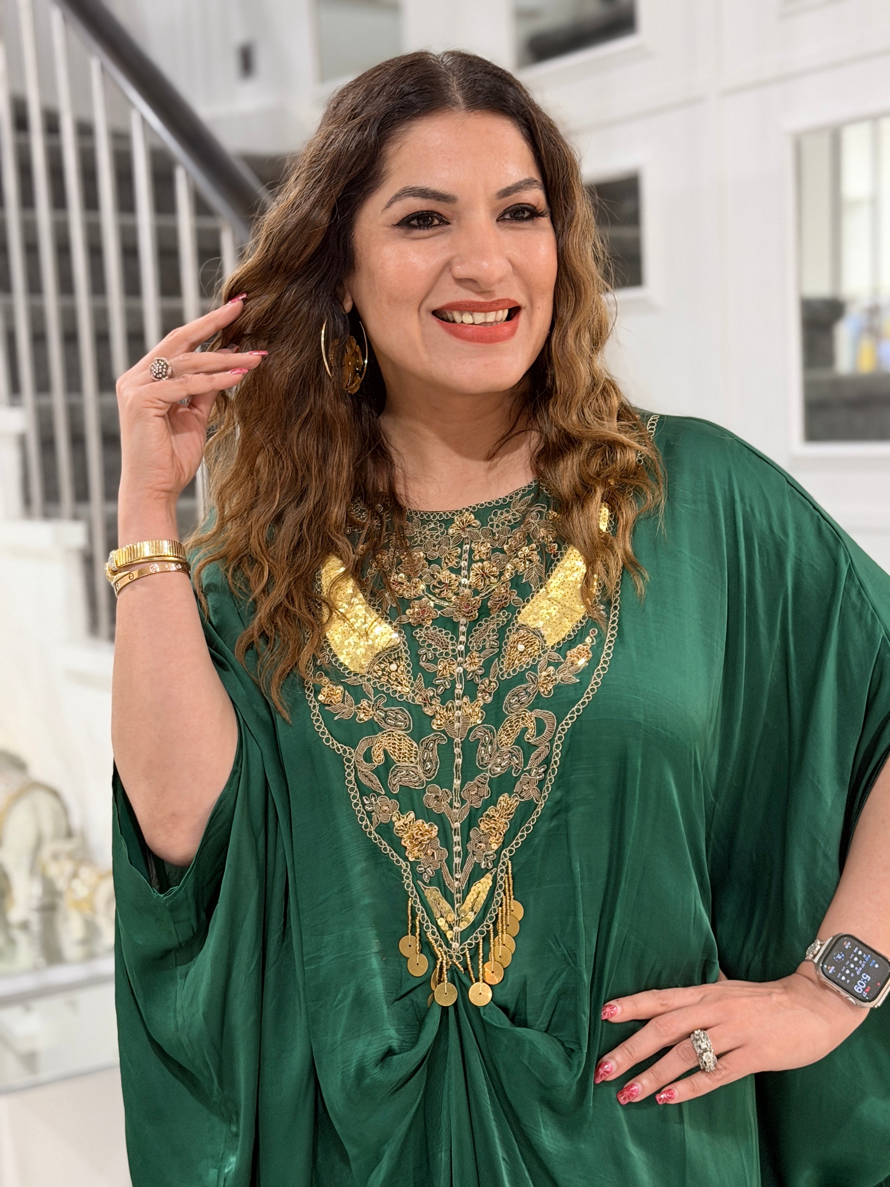 Emerald Kaftan with Gold Embellishments - Indo-western Wear (2)