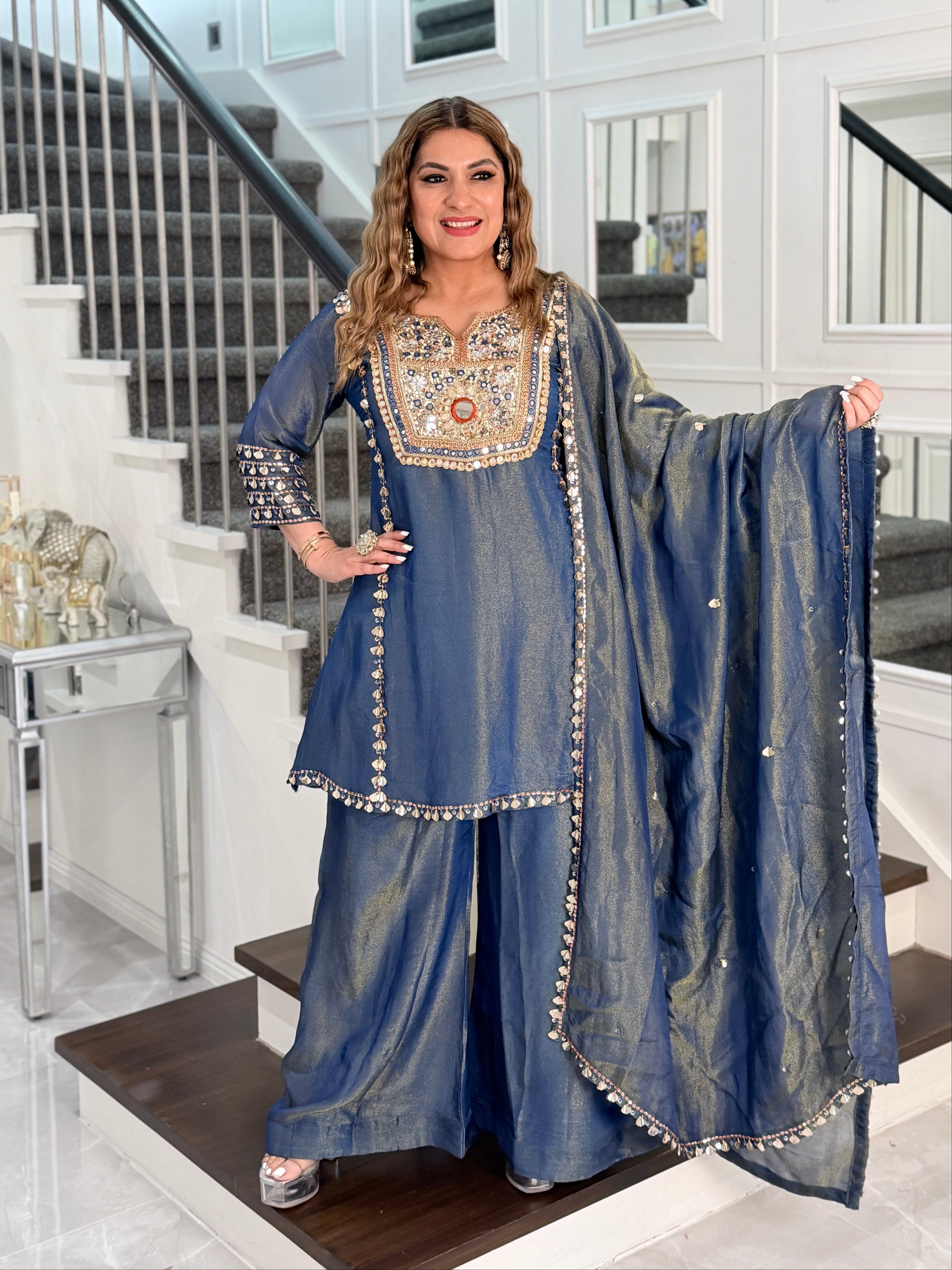 Navy Blue Embellished Salwar Kameez Set - Salwar Kameez