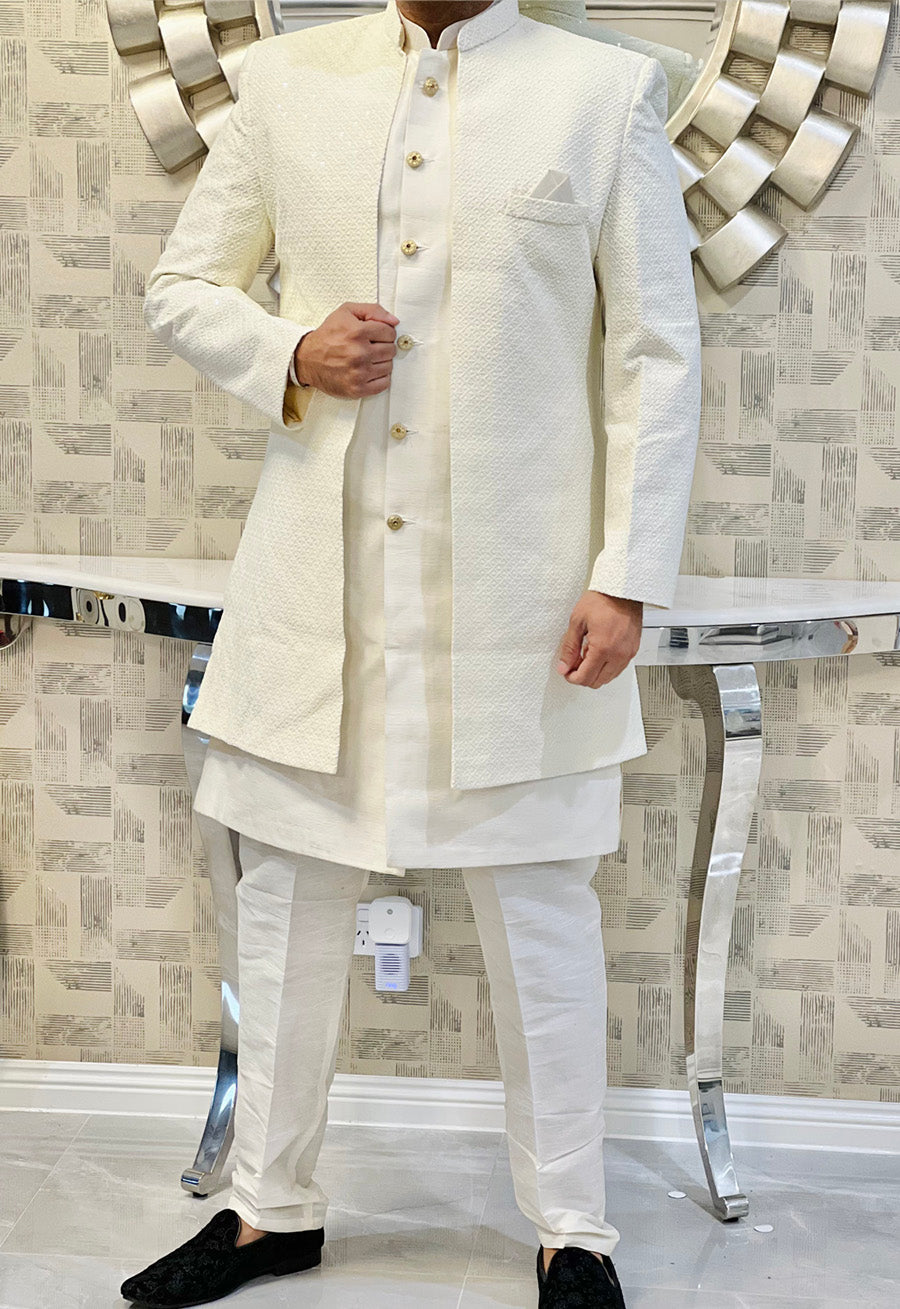 Mens Wear - Long Jacket with matching Kurta and pants Set