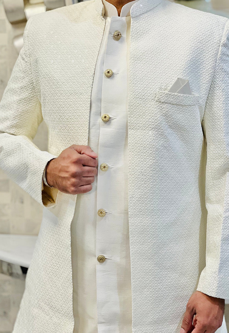 Mens Wear - Long Jacket with matching Kurta and pants Set